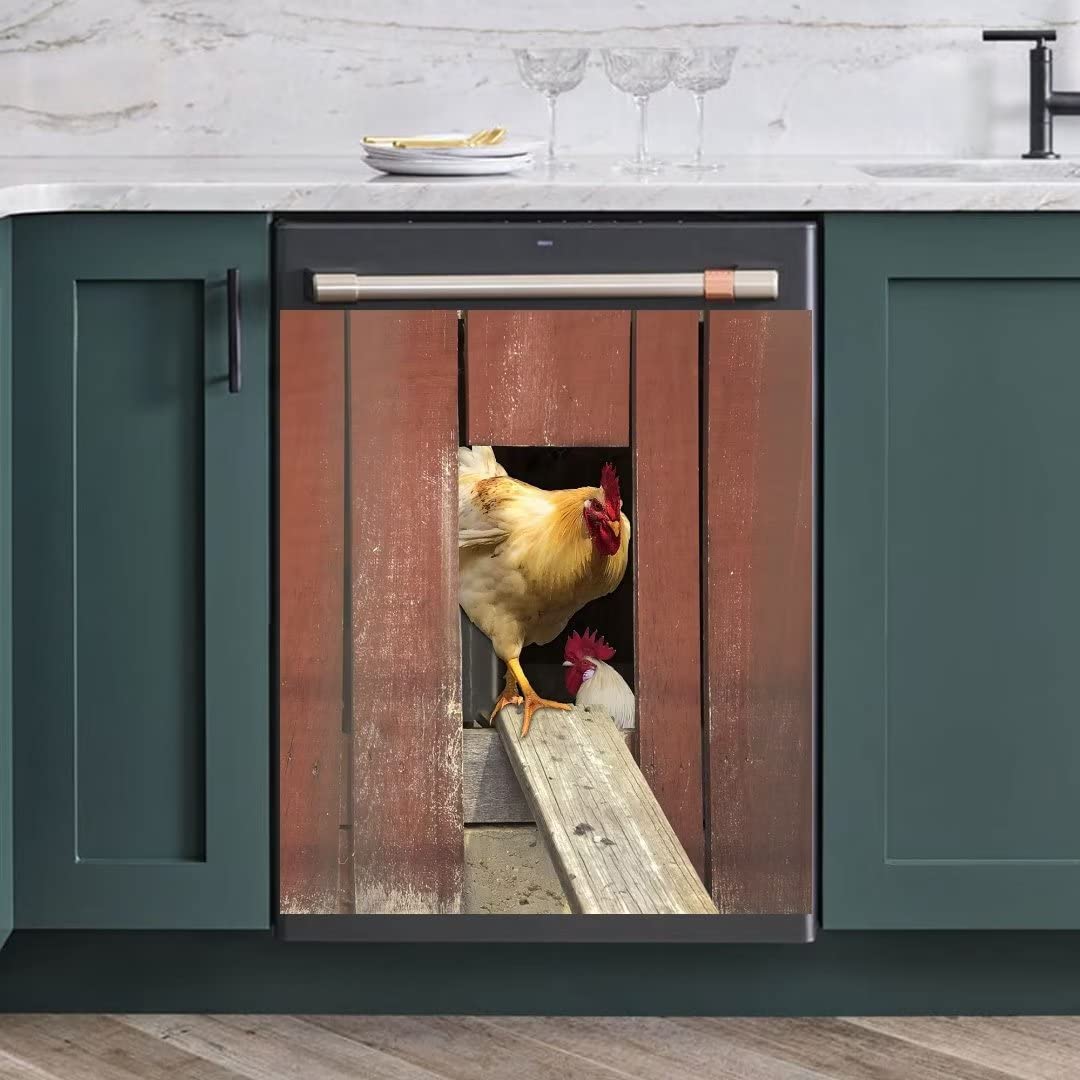 Farm Chicken Coop Dishwasher Magnet Cover - Refrigerator Door Magnet & Microwave Lid - 23Wx26H Inches Magnetic Appliance Sticker for Home & Kitchen Cabinet Decoration - Perfect for Farmhouse, Country Style Kitchens & Rustic Home Decor