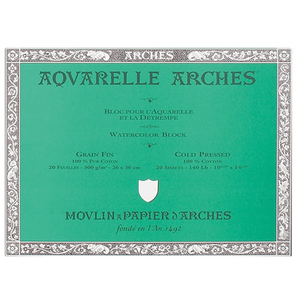 Arches Watercolor Block - Cold Press 10x14 Inches - Premium Acid-Free Paper for Professional Artists & Beginners - Perfect for Landscapes, Portraits & Studio Painting