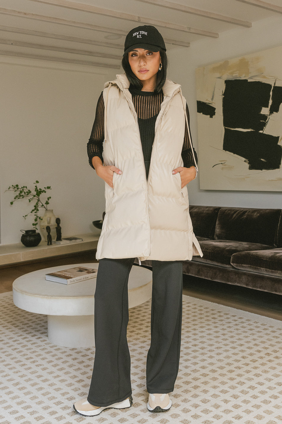 Layla Women's Cream Puffer Vest - Lightweight Warm Winter Jacket for Outdoor Activities & Casual Wear | FINAL SALE