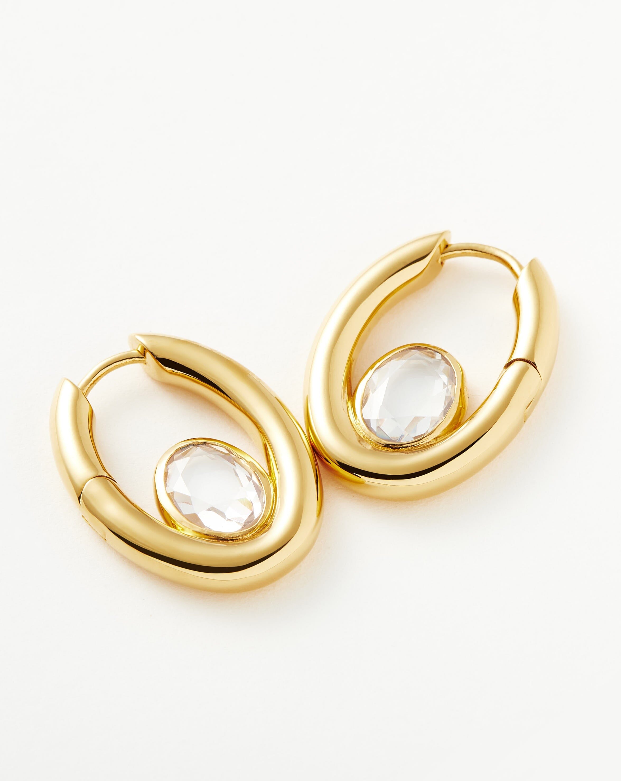 18k Gold Vermeil Oval Stone Small Hoop Earrings with Cubic Zirconia | Elegant Dainty Jewelry for Women | Perfect for Everyday Wear, Date Night & Special Occasions