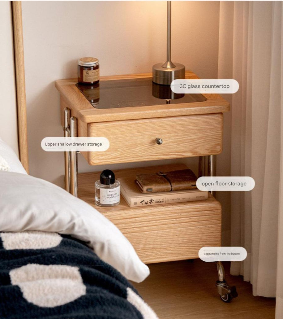 Solid Oak Wood Modern Nightstand with Removable Shelf - Perfect for Bedroom, Living Room, and Home Office Storage