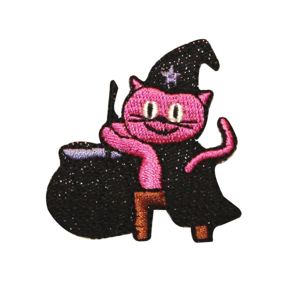 Halloween Cat Witch with Cauldron Embroidered Iron On Patch - DIY Costume & Apparel Decoration for Jackets, Bags, Hats