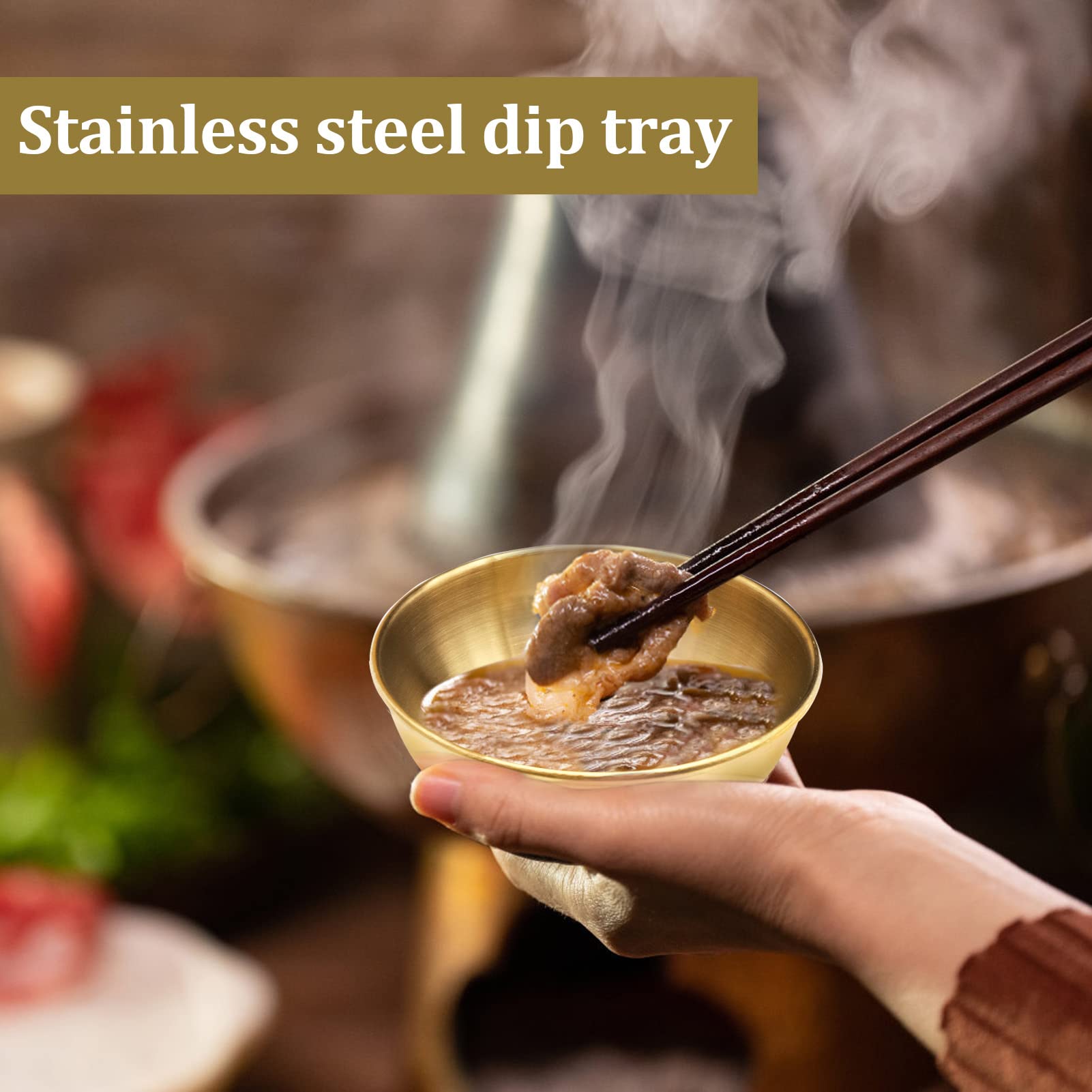 4-Piece Gold Stainless Steel Sauce Dip Bowls Set - Small Soy Sauce Dishes & Appetizer Plates for Sushi, Dumplings, and Dipping Sauces - Perfect for Restaurants, Home Dining, and Party Serving
