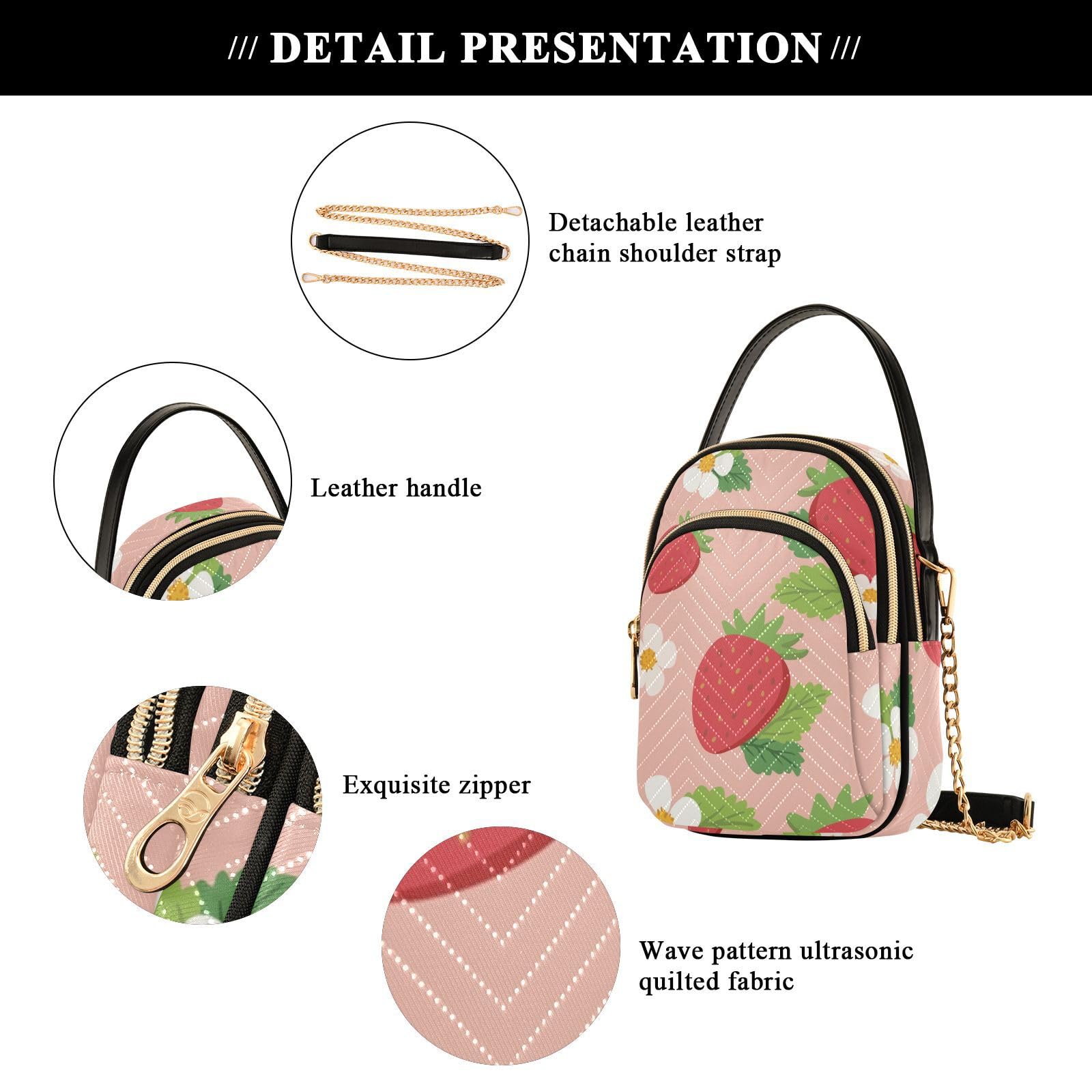 Strawberry Crossbody Bag for Women - PU Leather Adjustable Shoulder Bag for Daily Use