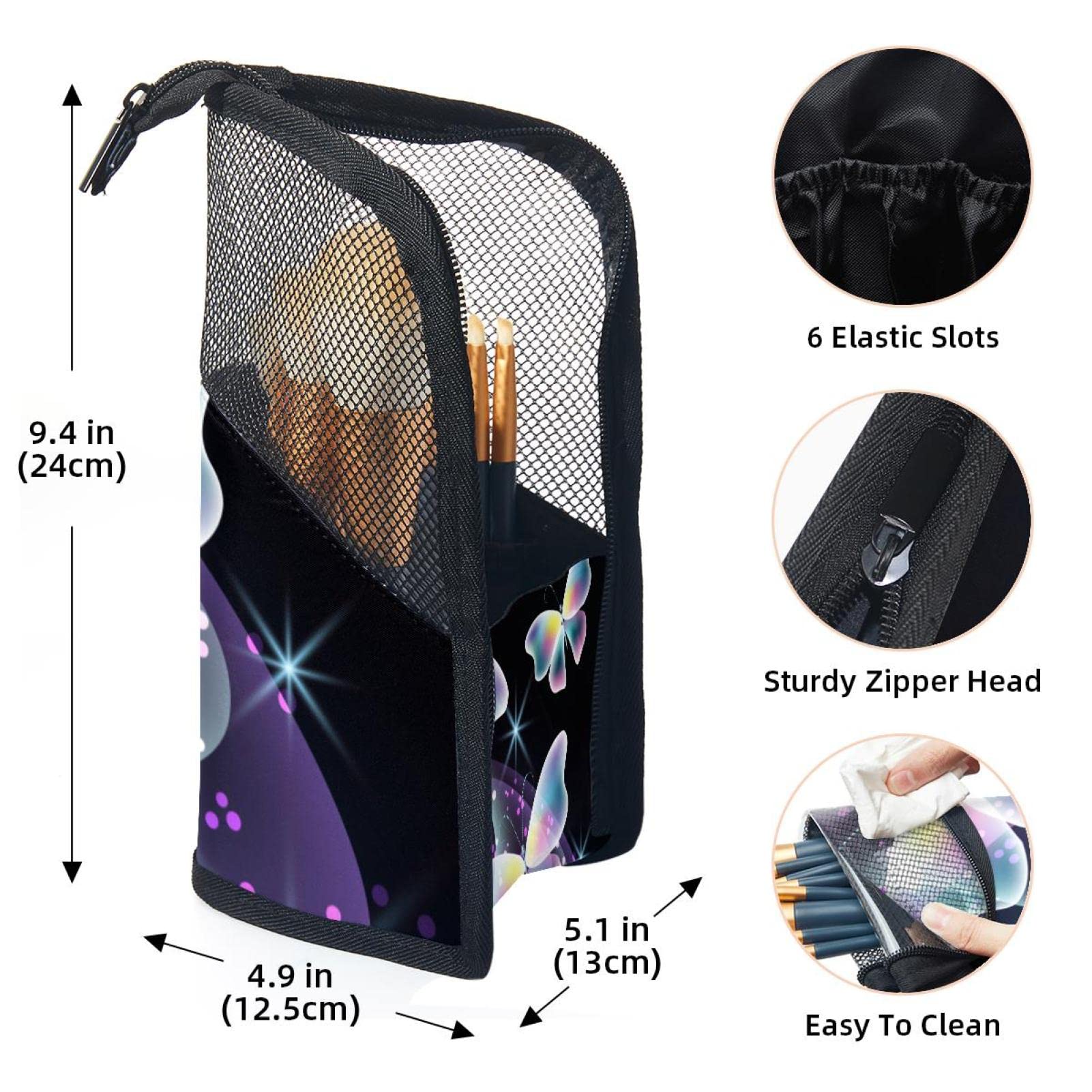 Butterfly Fantasy Makeup Brush Organizer Bag with 12 Brushes - Portable Cosmetic Brush Holder Case for Travel, Home Vanity & Professional Makeup Artists