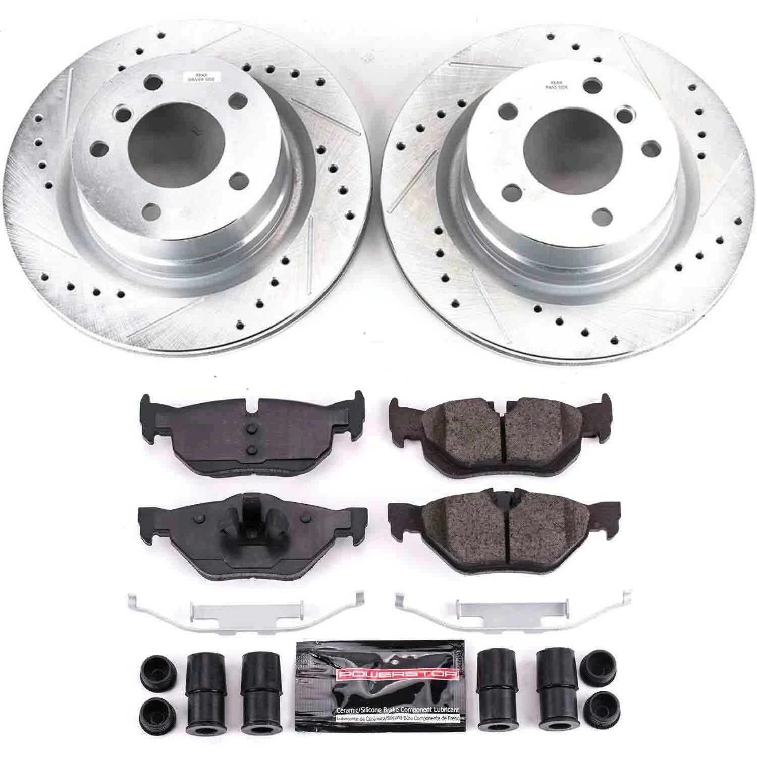Power Stop K5687 Z23 Carbon Fiber Brake Pads & Drilled Slotted Rotors Kit for BMW 128i 2008-2010 - High Performance Braking for Street & Track Driving