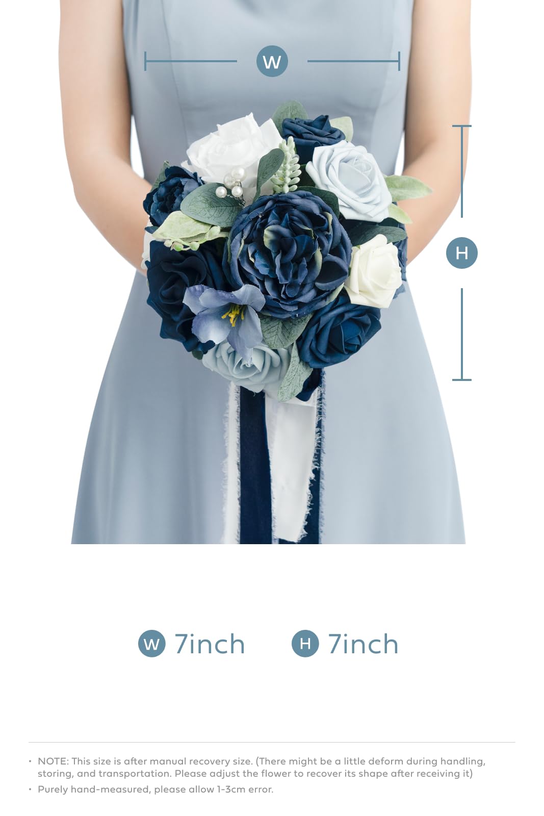 Ling's Moment Navy Blue and White Artificial Bridesmaid Bouquet Set of 4 - 7 Inch Silk Wedding Flowers for Bridesmaids, Ceremony, Reception - Perfect for Rustic, Beach, and Vintage Wedding Themes