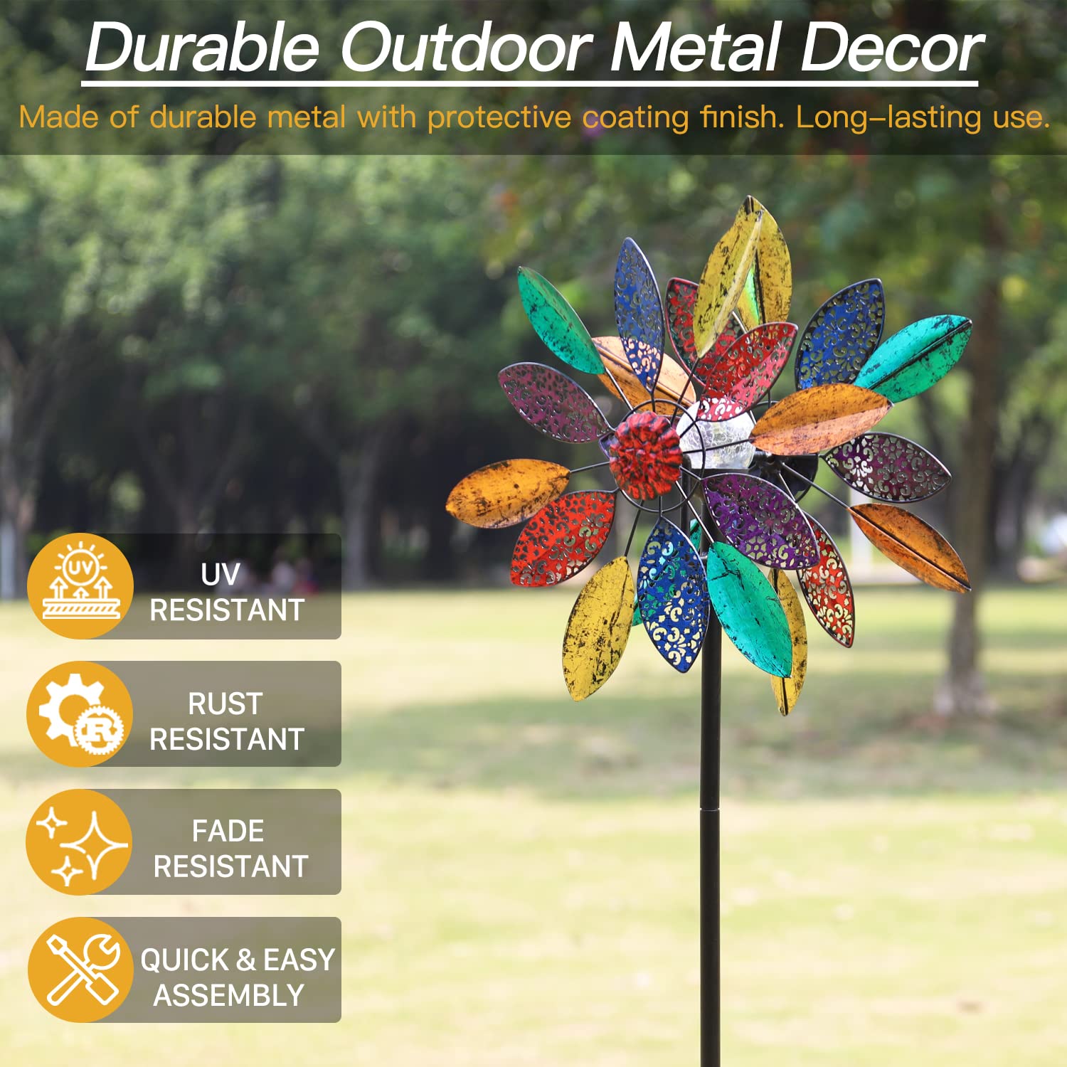 Solar Powered Garden Wind Spinners with LED Lights - 20
