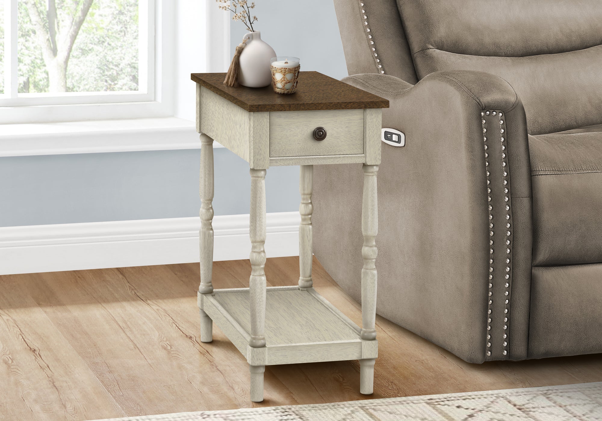 2-Tier Brown and Antique White Accent Table - Perfect for Living Room, Bedroom, or Entryway Decor