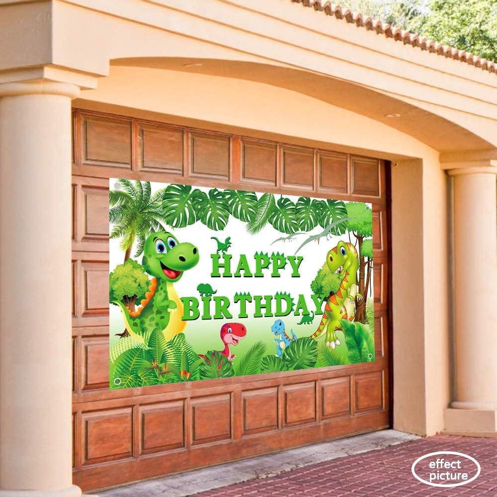 Dinosaur Birthday Backdrop for Kids - 6x3.6 Feet Green Party Decorations with Happy Birthday Banner - Perfect for Boys Birthday Parties, Dinosaur Theme Decor & Photo Booth Backgrounds