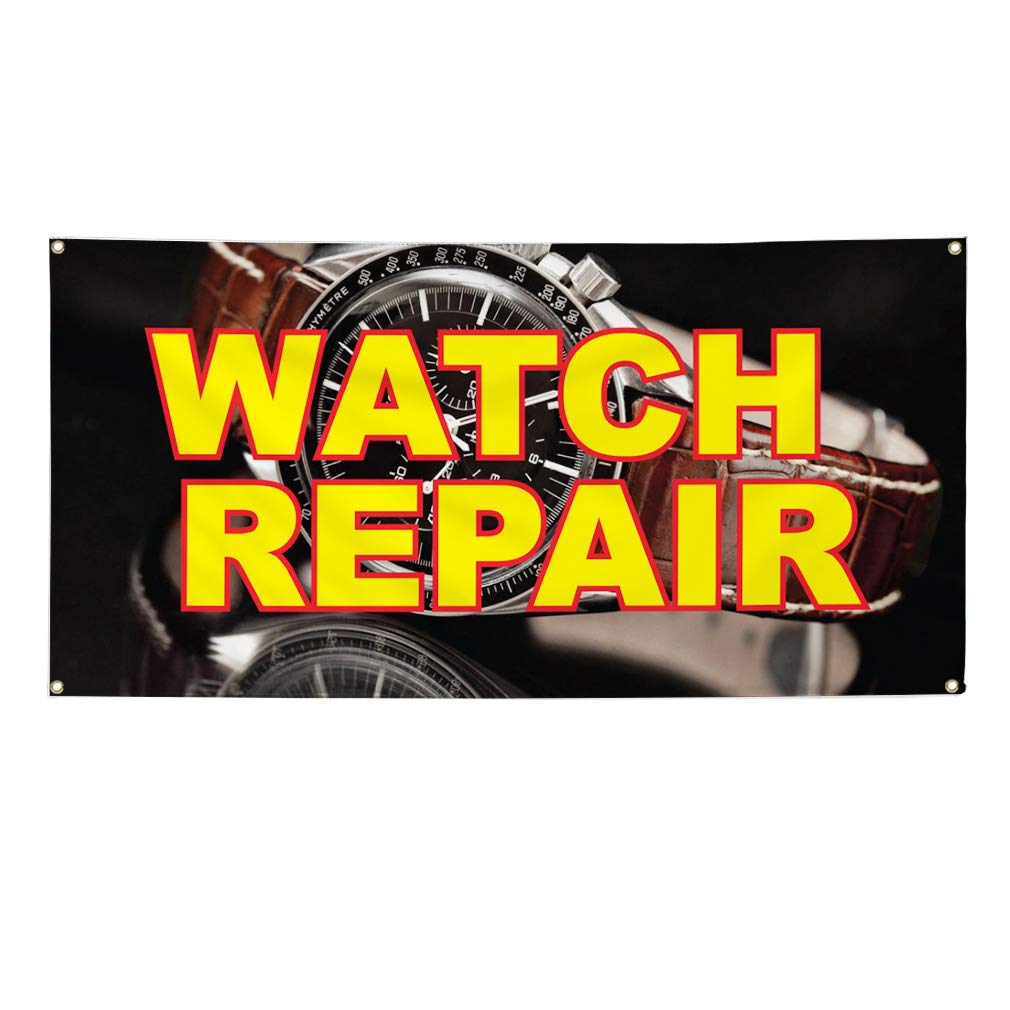 Vinyl Banner for Watch Repair Business - 60x144 Inches, Weatherproof, Outdoor, Industrial Yard Sign with 10 Grommets (Multiple Sizes Available) - Perfect for Storefronts, Trade Shows & Outdoor Advertising