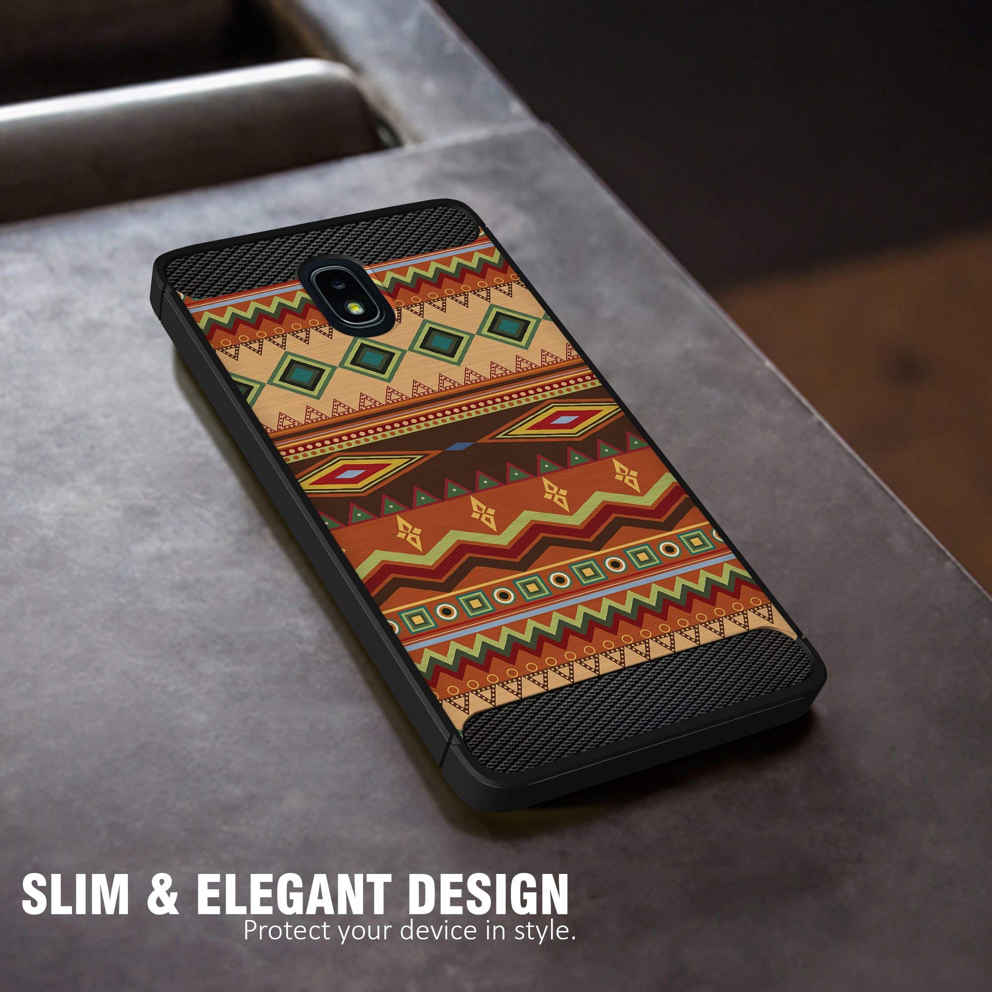 Premium Slim Black TPU Case for Samsung J3 (2018) / J3 Star / J3 Achieve / Express Prime 3 / J3 Orbit / Amp Prime 3 - Shockproof Flexible Protective Phone Cover with Autumn Tribal Pattern - Perfect for Daily Use, Travel & Outdoor Activities