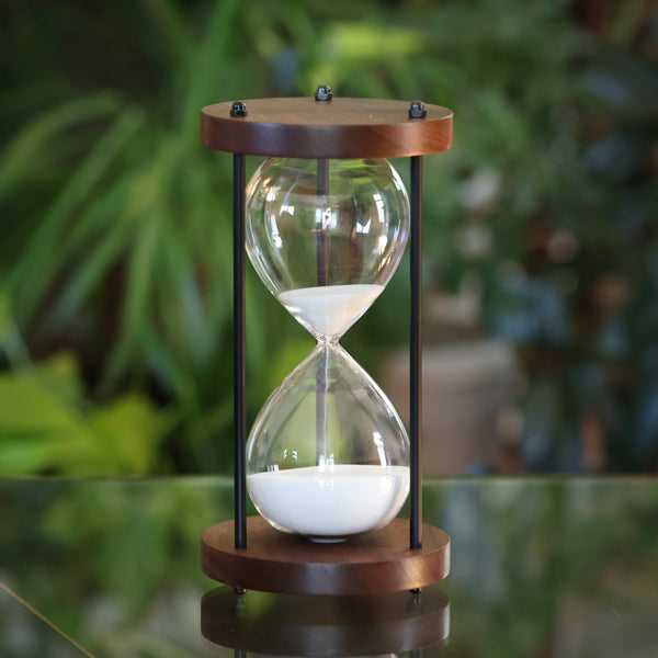 Premium Solid Walnut 30/60 Minute Hourglass with Black Metal Stand - Perfect for Home Office Decor, Meditation Timer, and Vintage Style Gift