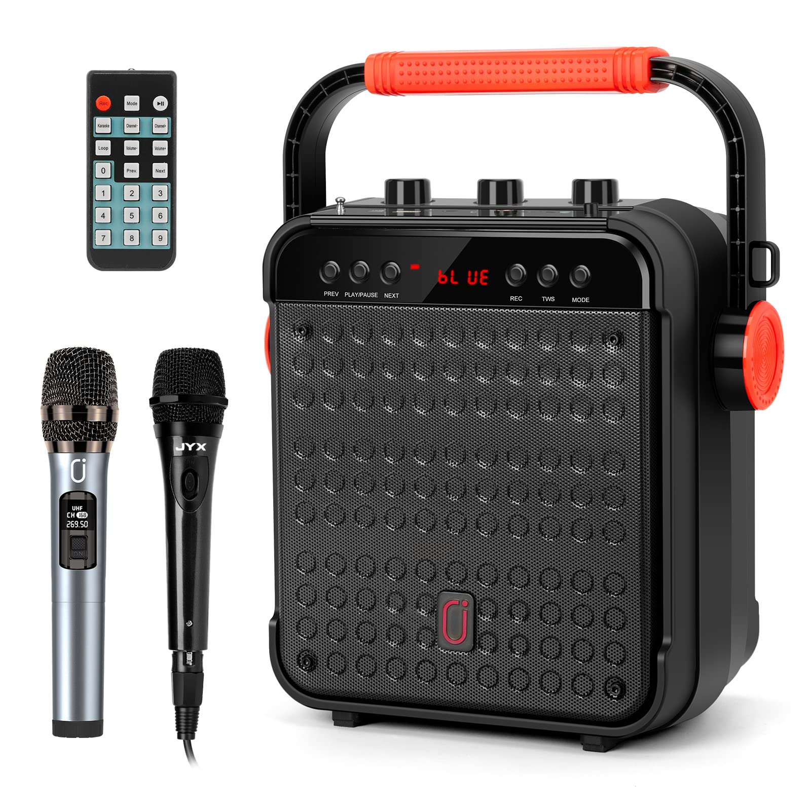 JYX Portable Karaoke Machine with 2 Wireless Microphones - Bluetooth PA System with TWS, Remote Control, AUX/TF/USB-C - Perfect for Home Parties, Outdoor Gatherings & Travel Entertainment