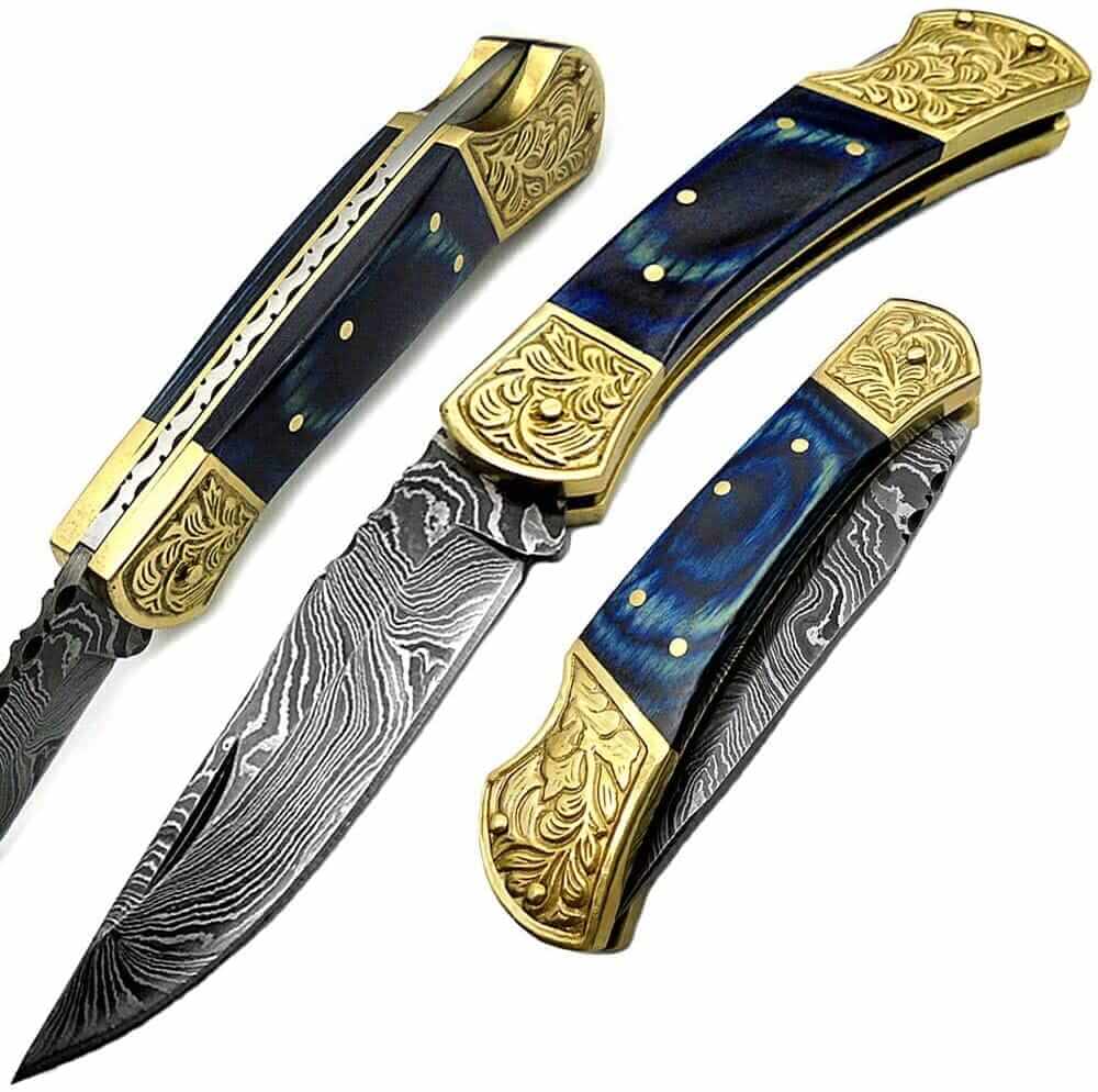 Premium Damascus Steel Folding Pocket Knife for Men - 7.6