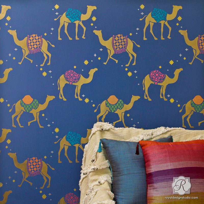 Camel Safari Wall Stencil - Reusable DIY Wall Painting Template for Home Decor, Kids Room & Nursery - Perfect for Bedroom, Living Room & Nursery Wall Art Projects