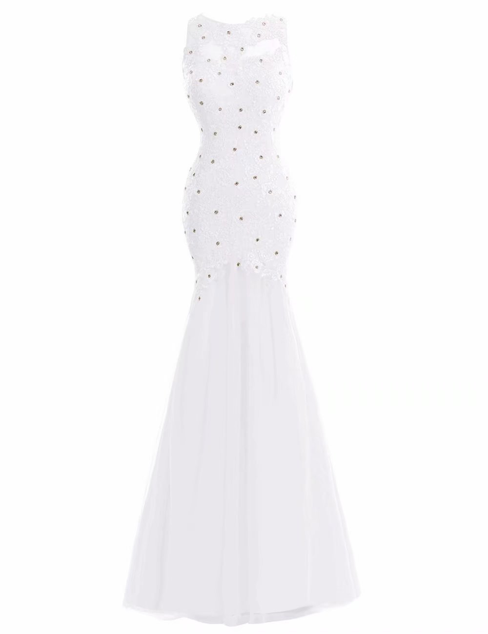 Elegant Women's Tulle Beaded Mermaid Dress with Lace - Long Prom Evening Cocktail Gown for Formal Events & Special Occasions