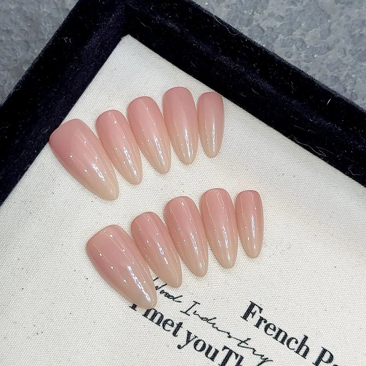 10Pcs Ballerina French Press on Nails - Handmade Cat Eye Gel False Nails with Glue, Oval Full Cover Acrylic Nail Tips for Manicure | Perfect for Parties, Weddings & Special Occasions