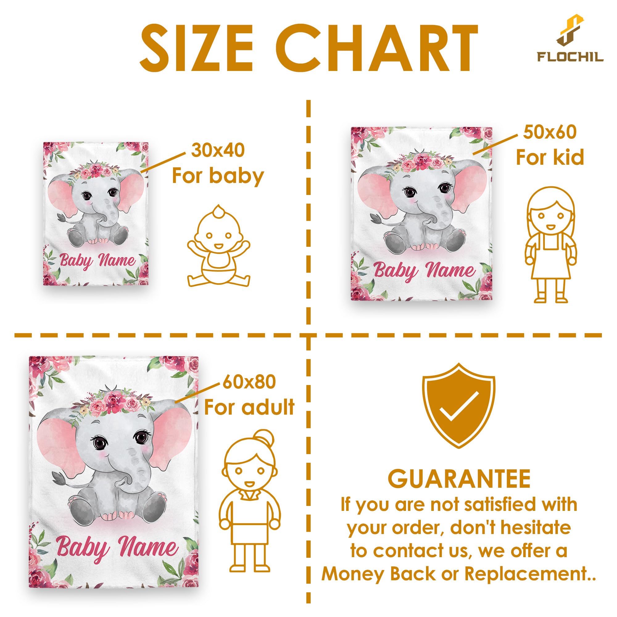 Personalized Baby Blanket with Name - Custom Embroidered Fleece Blanket for Girls & Newborns, Soft Elephant Design (30x40) - Perfect for Nursery, Baby Shower Gifts & Photo Props