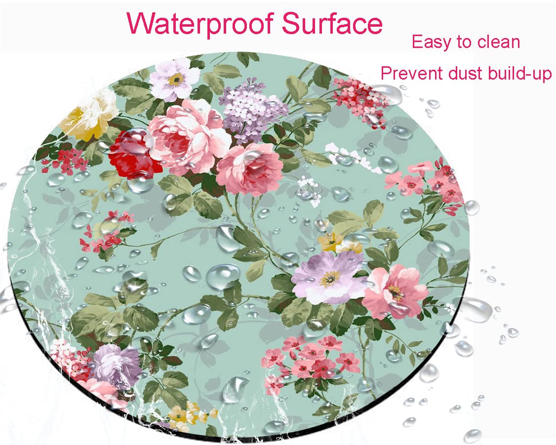 Floral Teal Mouse Pad - Non-Slip Rubber Base, Washable Round Mousepad with Lycra Cloth for Office & Laptop - Perfect for Work, Gaming & Home Use