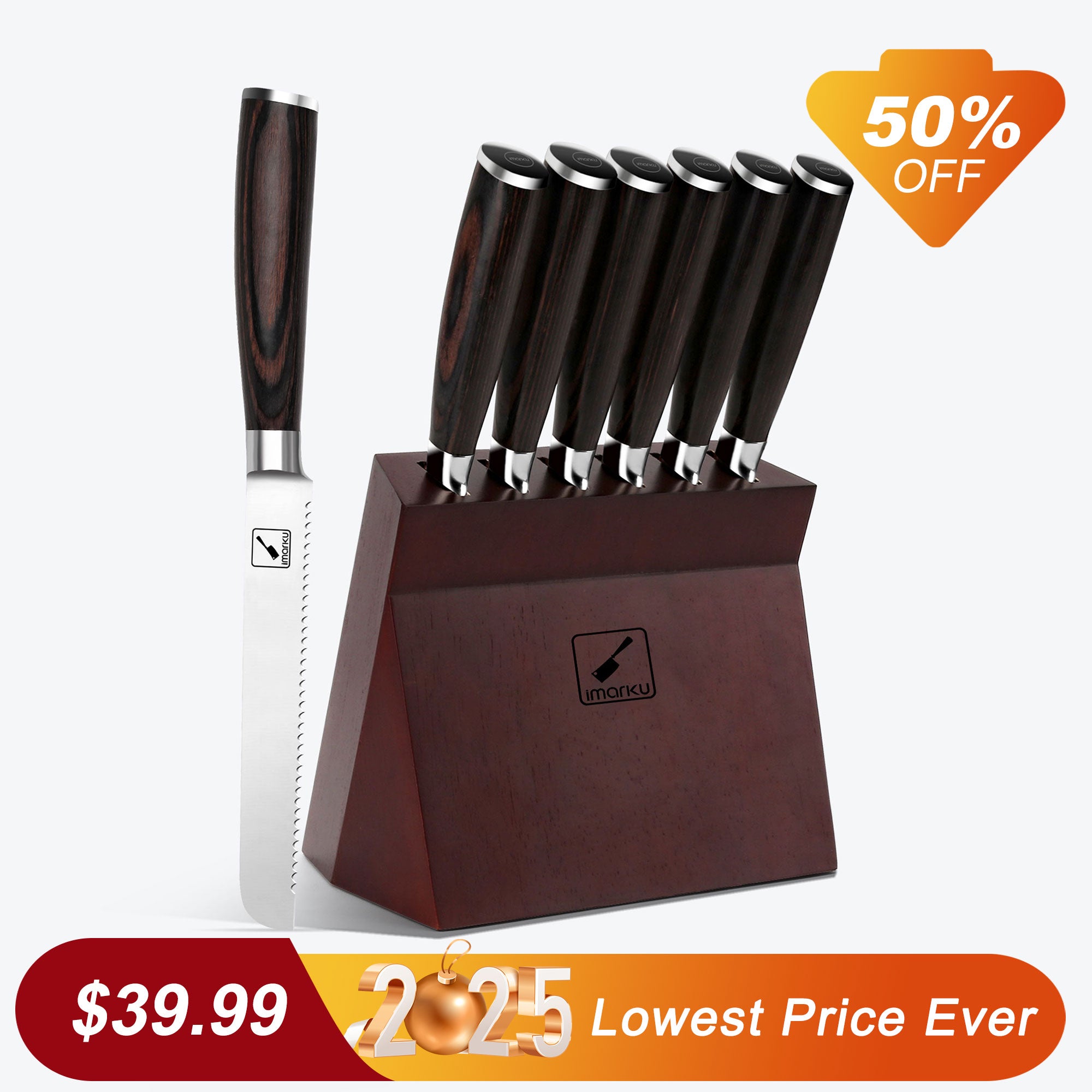 Imarku 6-Piece Serrated Steak Knife Set with Wooden Block - Premium Stainless Steel Steak Knives for Cutting Meat, Steak, and BBQ - Perfect for Dinner Parties, Restaurants, and Home Kitchens