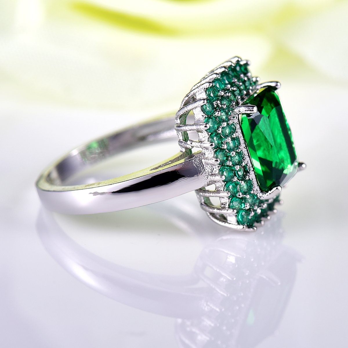 925 Sterling Silver Plated Simulated Rainbow Topaz Double Halo Ring for Women - Elegant Birthstone Jewelry Gift for Anniversary, Engagement & Special Occasions