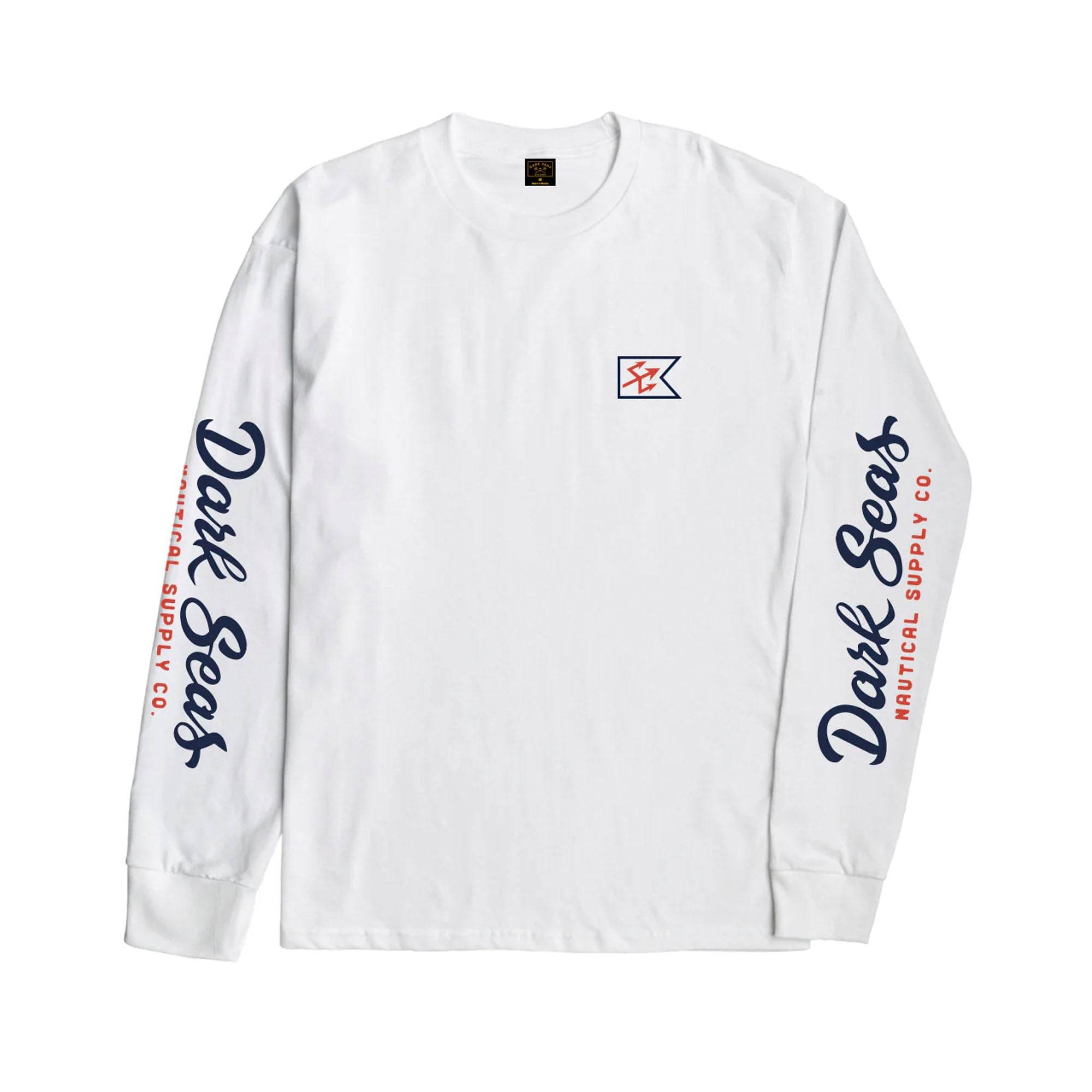 Premium Dark Seas Men's Long Sleeve T-Shirt - Soft Cotton Crew Neck Casual Shirt for Men - White - Perfect for Work, Outdoor Activities & Everyday Wear