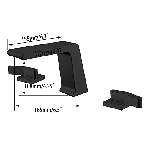 Matte Black Waterfall Widespread Bathroom Sink Faucet - Contemporary 3 Hole Double Handle Solid Brass Bathroom Faucet for Vanity Sink - Perfect for Modern Home, Hotel, and Luxury Bathroom Renovation