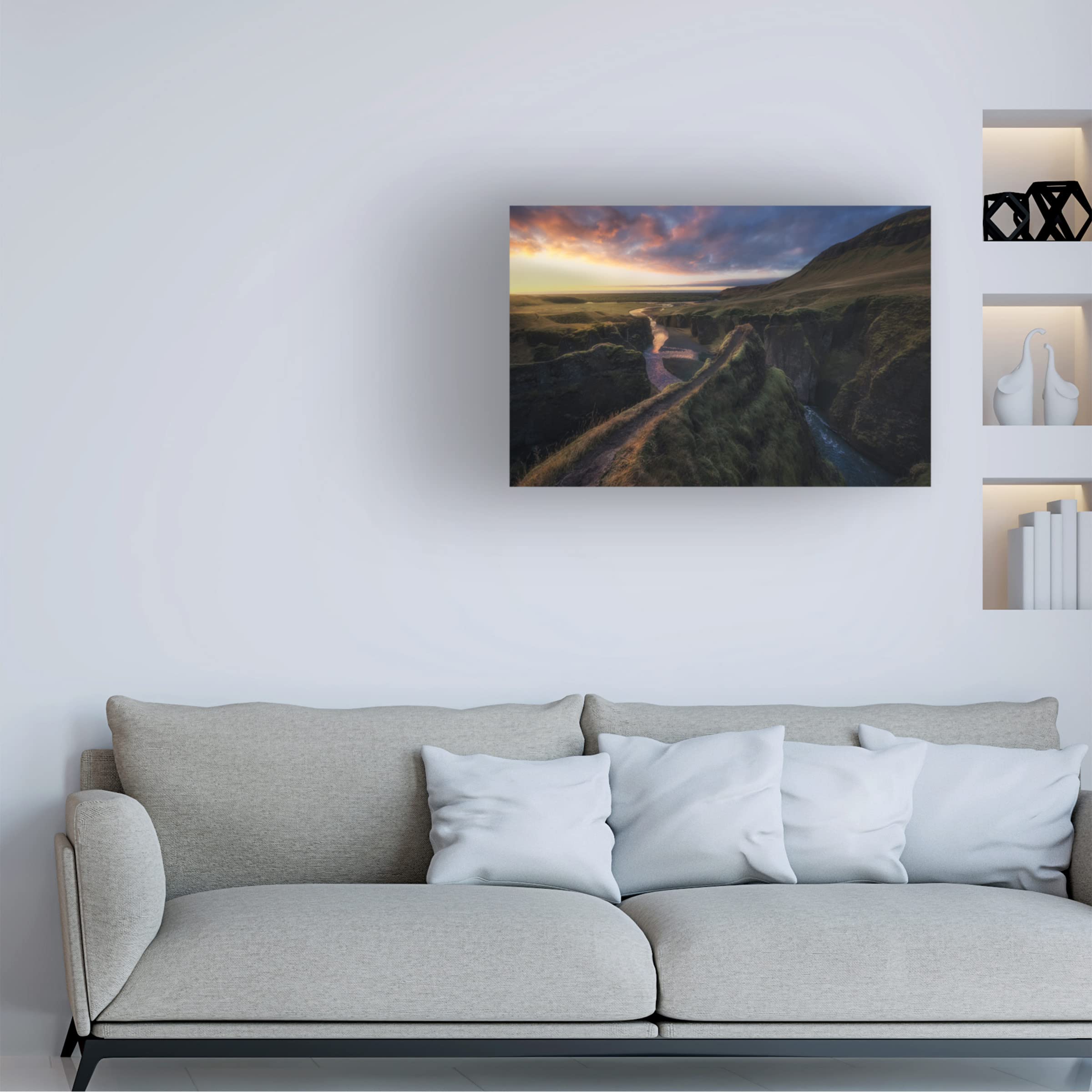 David Martin Castan 'Iceland At Sunset' Canvas Wall Art Print - Stunning Landscape Painting for Living Room, Bedroom & Office Decor