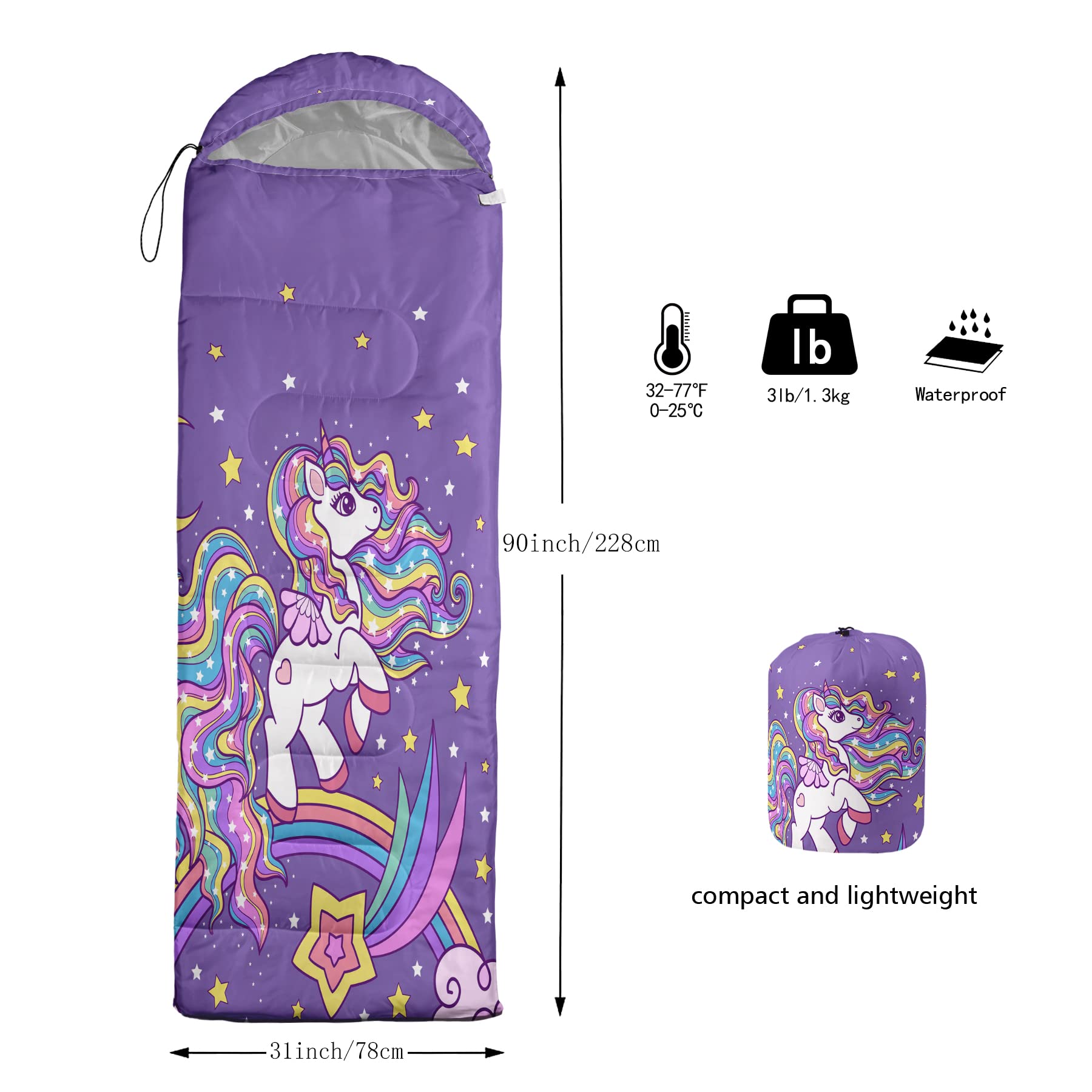 QOOMO 3 Season Lightweight Waterproof Sleeping Bag for Adults & Kids - Warm & Cool Weather Camping Gear for Travel, Hiking, Backpacking & Outdoor Adventures
