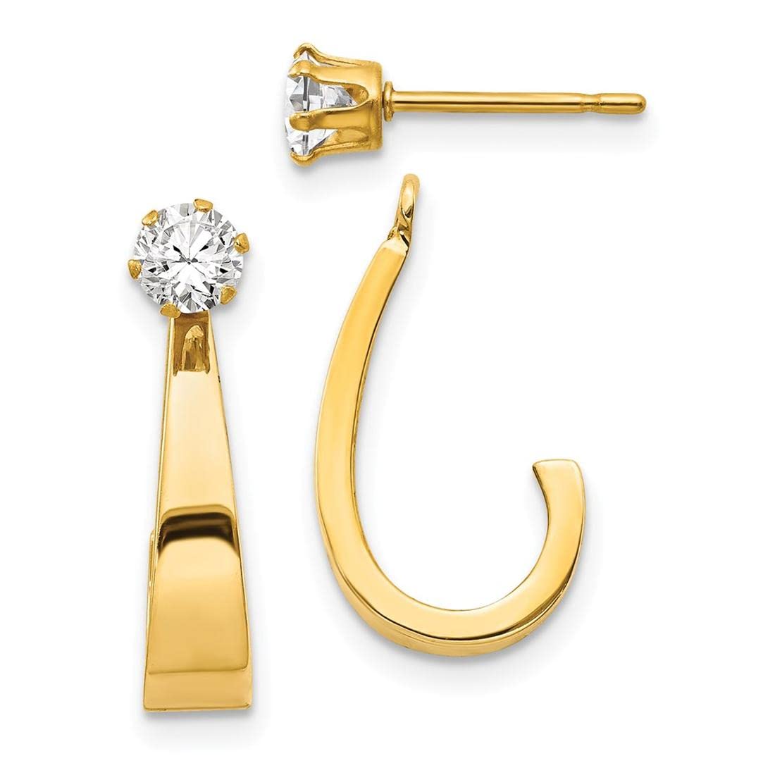 14K Yellow Gold J Hoop Earrings with CZ Stud Earring Jackets - Elegant Dangle Earrings for Women, Perfect for Parties, Weddings & Everyday Wear
