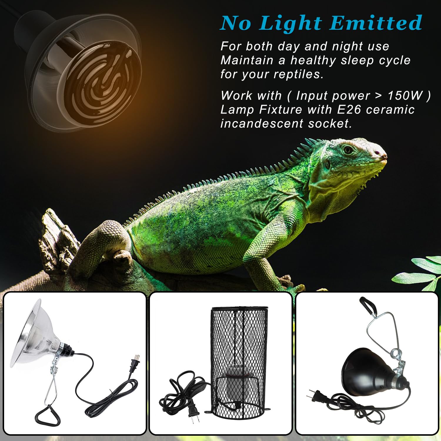 150W Ceramic Heat Emitter Bulb - 2 Pack E26 Reptile Heat Lamp with No Light Emission - Ideal for Turtles, Lizards, Snakes, Bearded Dragons & Amphibians - Perfect for Pet Brooders, Chicken Coops & Terrarium Heating - Durable Ceramic Heating Element for Constant Warmth
