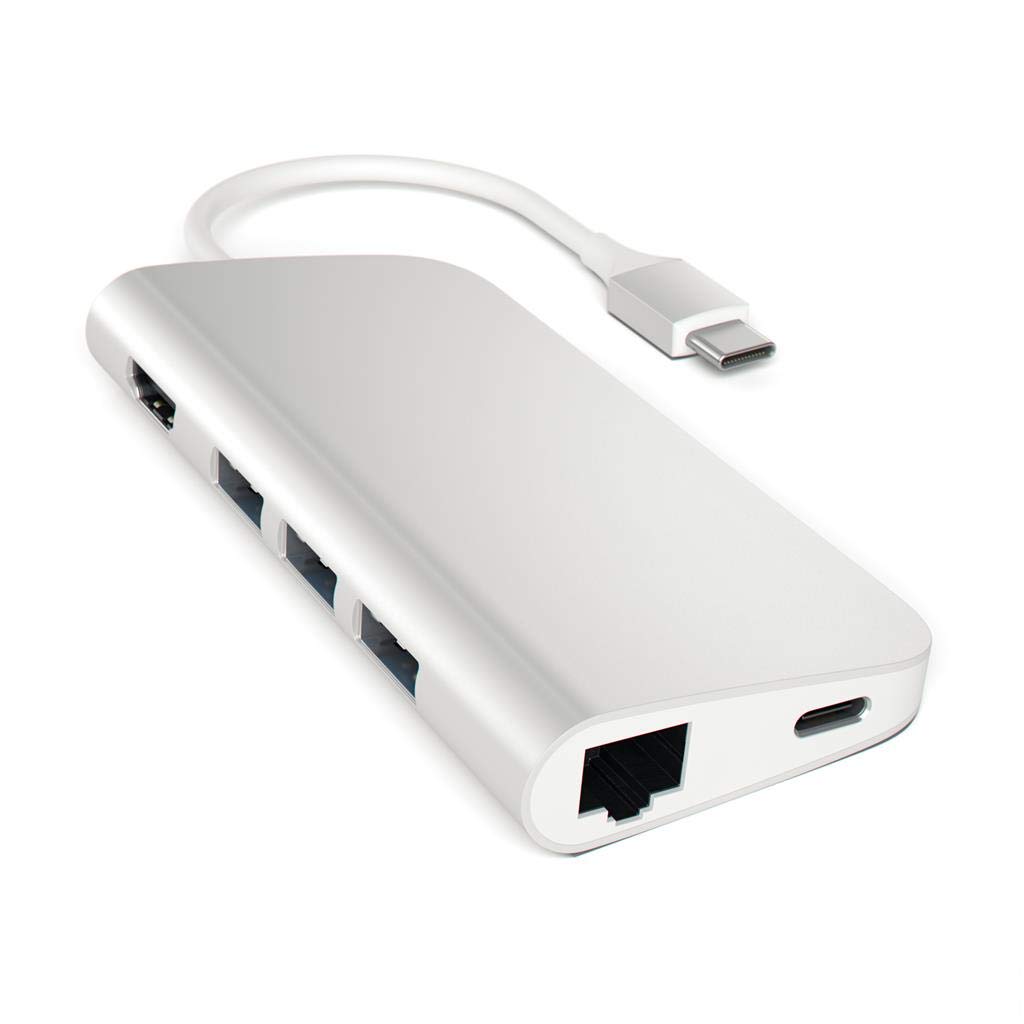 SATECHI Aluminum Multi-Port USB-C Hub with 4K HDMI, Gigabit Ethernet, USB 3.0 & SD/Micro Card Readers - Compatible with M1/M2 MacBook Pro/Air, iPad Pro/Air, Mac Mini & iMac - Perfect for Work, Travel & Home Office (Silver)
