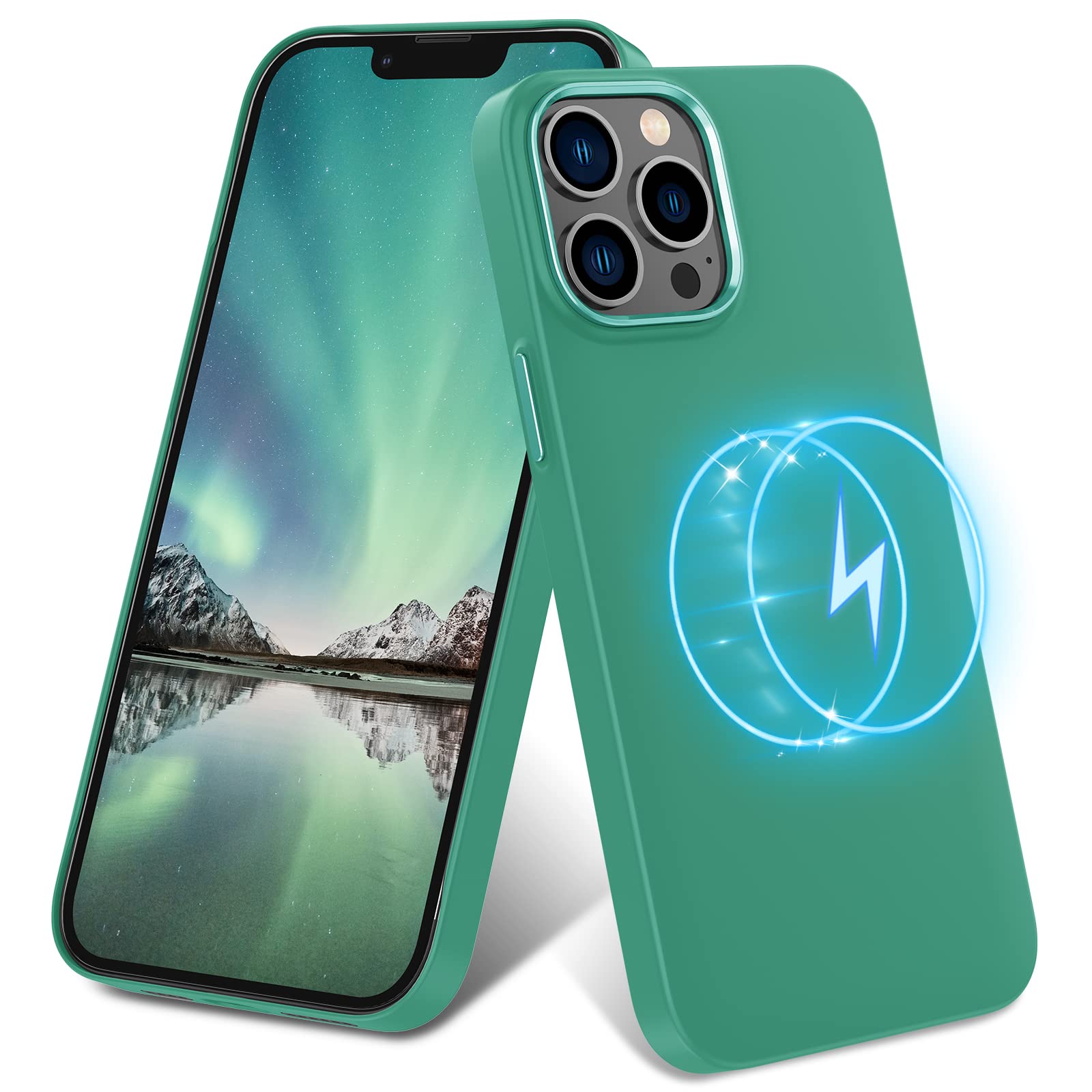 Magnetic Case for iPhone 13 Pro Max 6.7 Inch | Magsafe Compatible Shockproof Hard PC Back Cover | Wireless Charging | Matte Green | Perfect for Outdoor Activities, Travel & Daily Protection