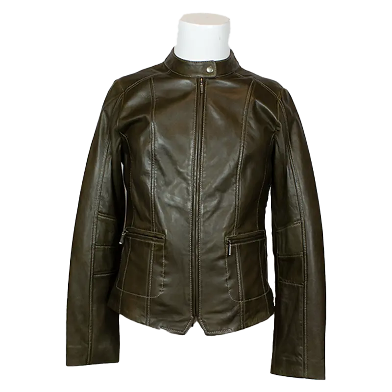 Women's Snap Collar Lamb Leather Jacket - Genuine Plonge Leather, Stylish & Comfortable for Casual Outings, Date Nights & Fall Fashion