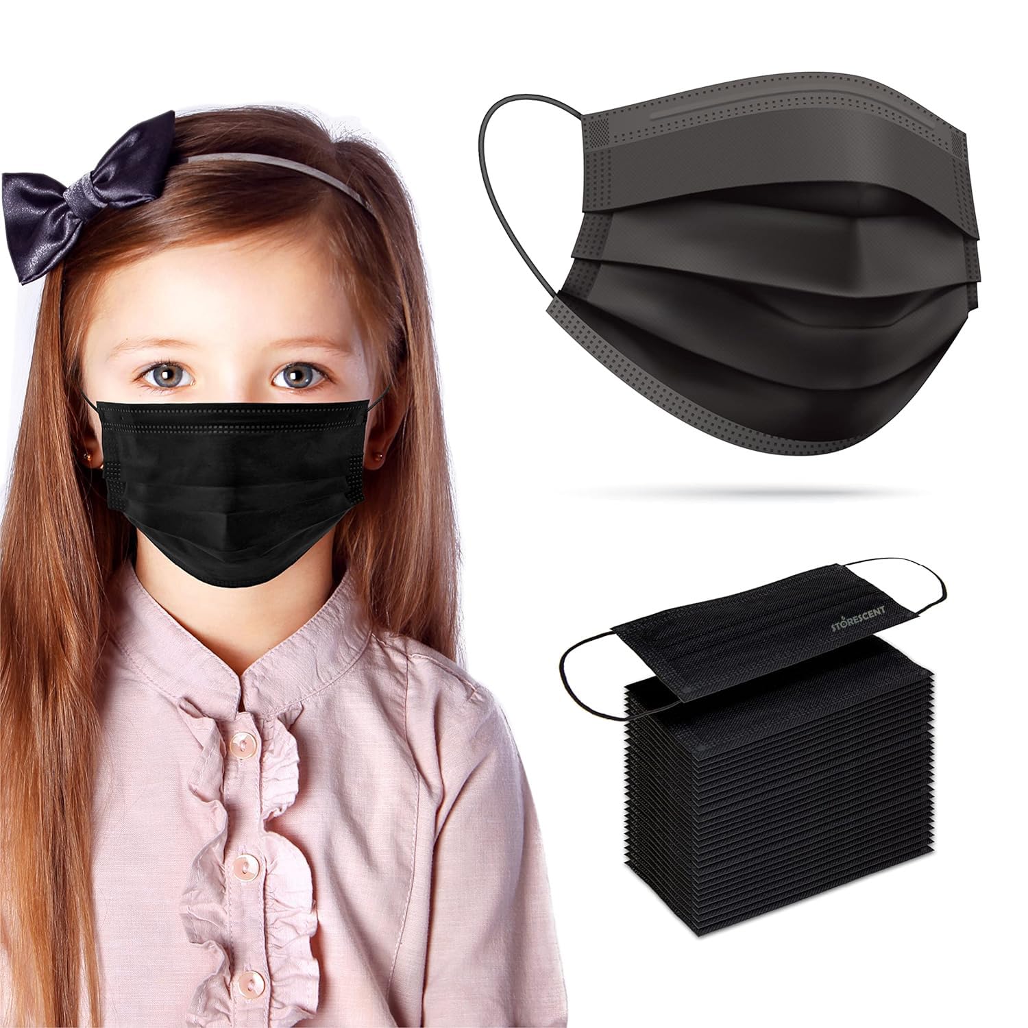Sterescent Non-Woven Kids Safety Face Mask - 3-Ply Disposable Protective Earloop Masks for Children | Perfect for School, Travel & Outdoor Activities