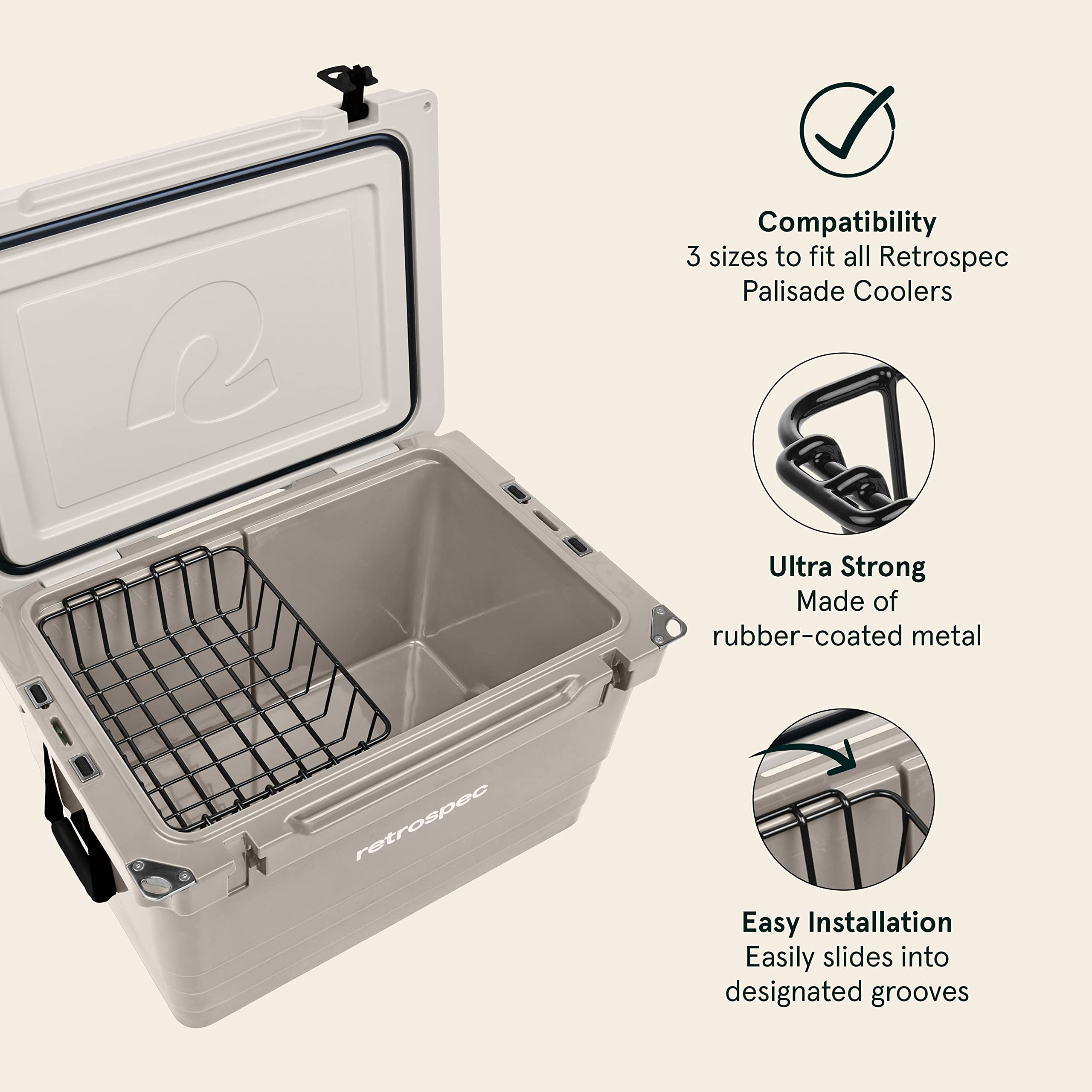 Retrospec Palisade Cooler Basket - Durable Rubber Coated Metal Ice Chest Organizer for Camping, Beach & Picnic Accessories - Dry Food Storage Container for Outdoor Adventures