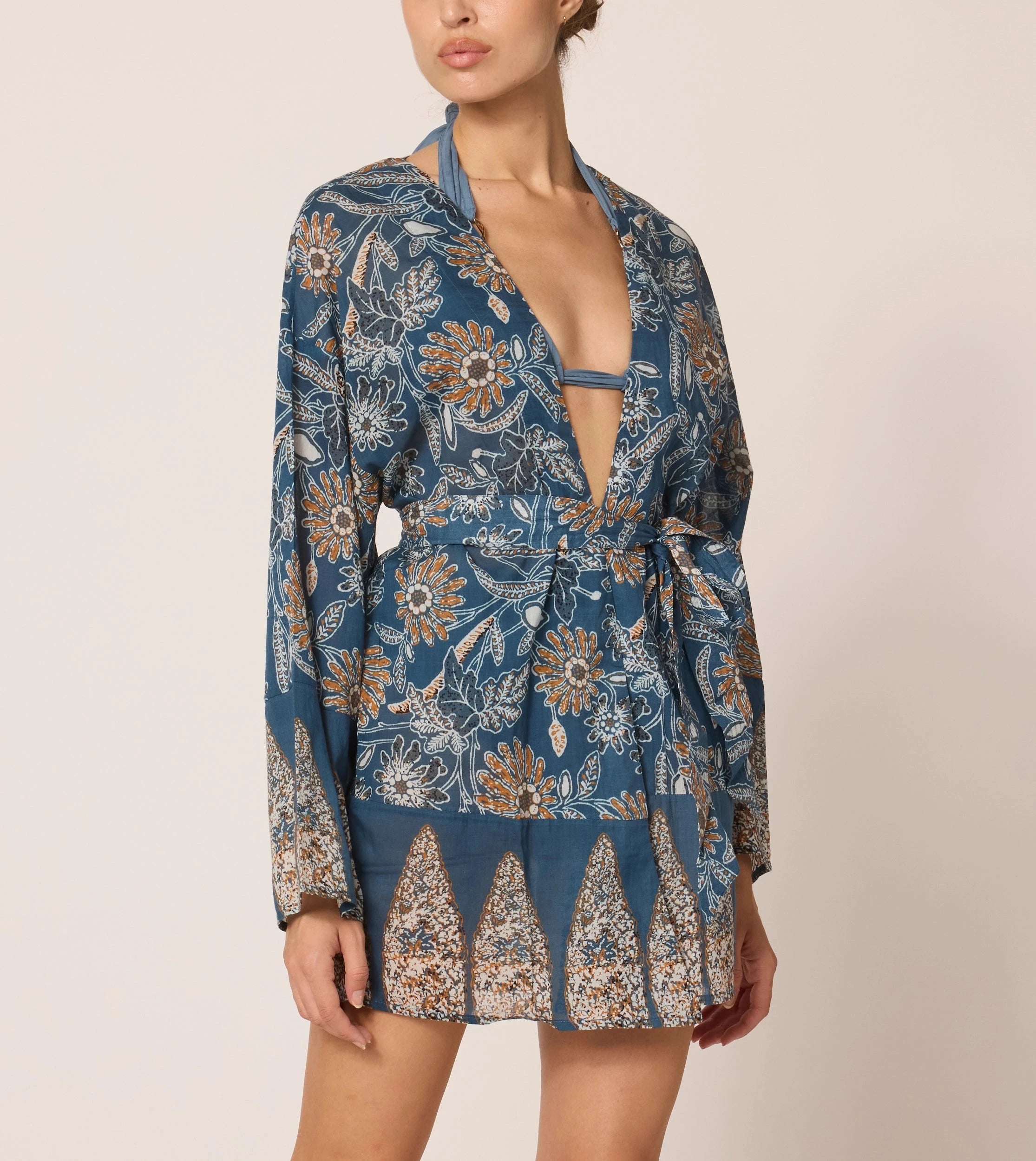 Minerva Kimono - Floral Magnolia Print Women's Kimono Robe | Lightweight Loungewear for Spa, Yoga & Relaxation at Home