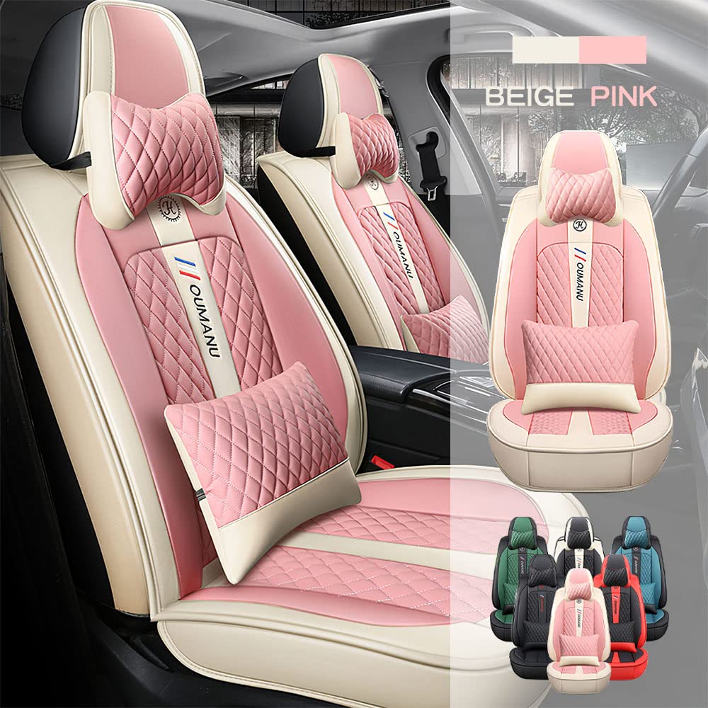 Premium Waterproof Faux Leather Car Seat Covers for Ford Escape 2001-2022 - Luxury Front Row 2-Seat Set (Beige Pink) | Durable Protection & Comfort for Daily Commute, Road Trips & Family Travel