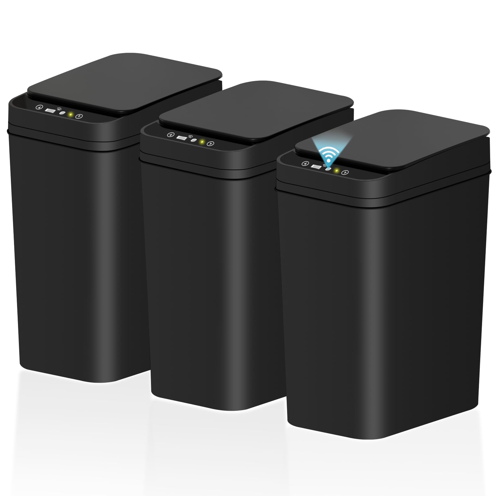 3-Pack Automatic Motion Sensor Trash Can with Lid - 2.6 Gallon Slim Waterproof Touchless Garbage Bin for Bathroom, Bedroom, Office & Living Room - Black | Perfect for Small Spaces, Home Decor & Hands-Free Waste Disposal