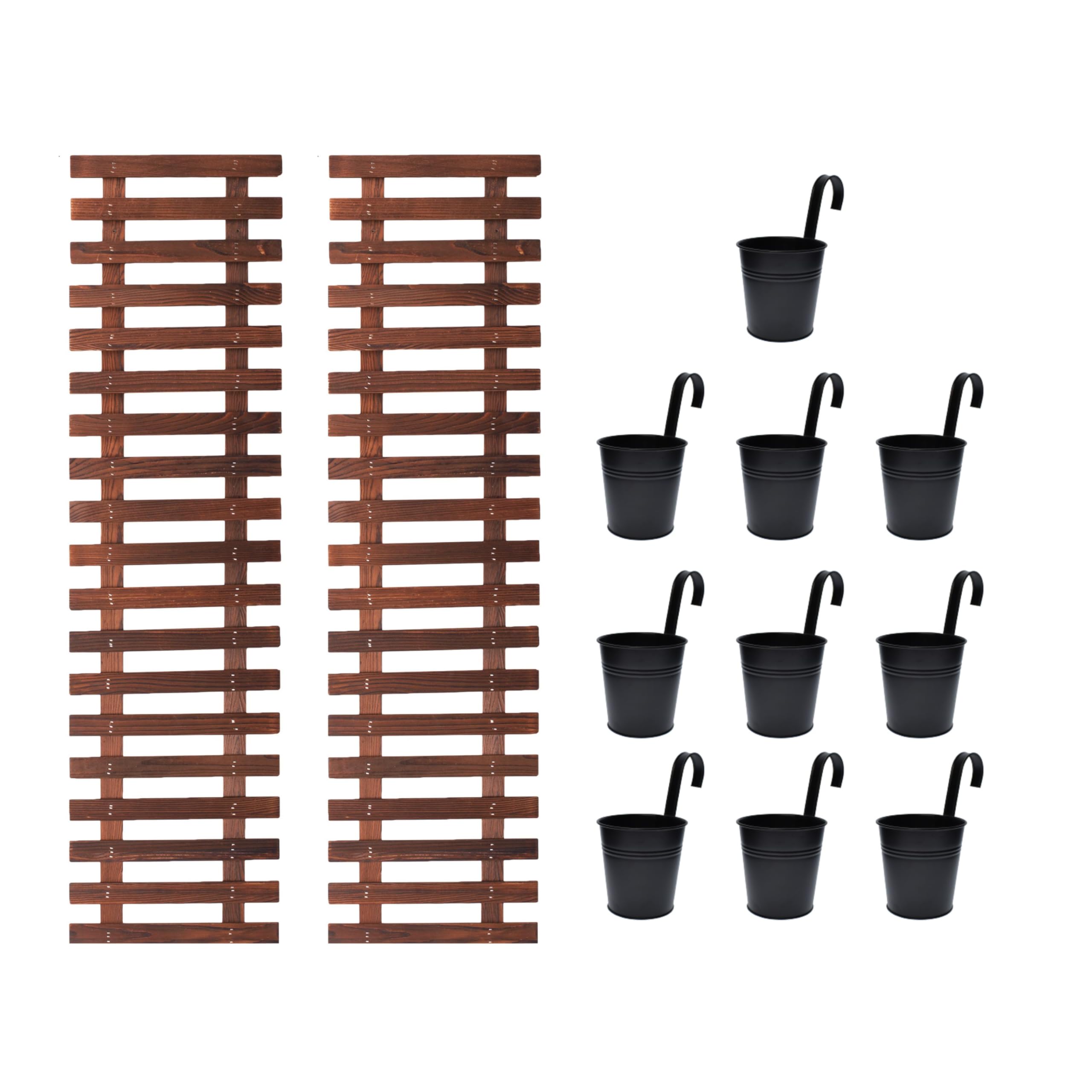 4 Inch Black Metal Flower Pots with 2 Pack Wooden Plant Holders - Vertical Garden Planter Set for Indoor/Outdoor Wall Decor | Perfect for Living Walls, Balcony Gardens & Home Plant Displays