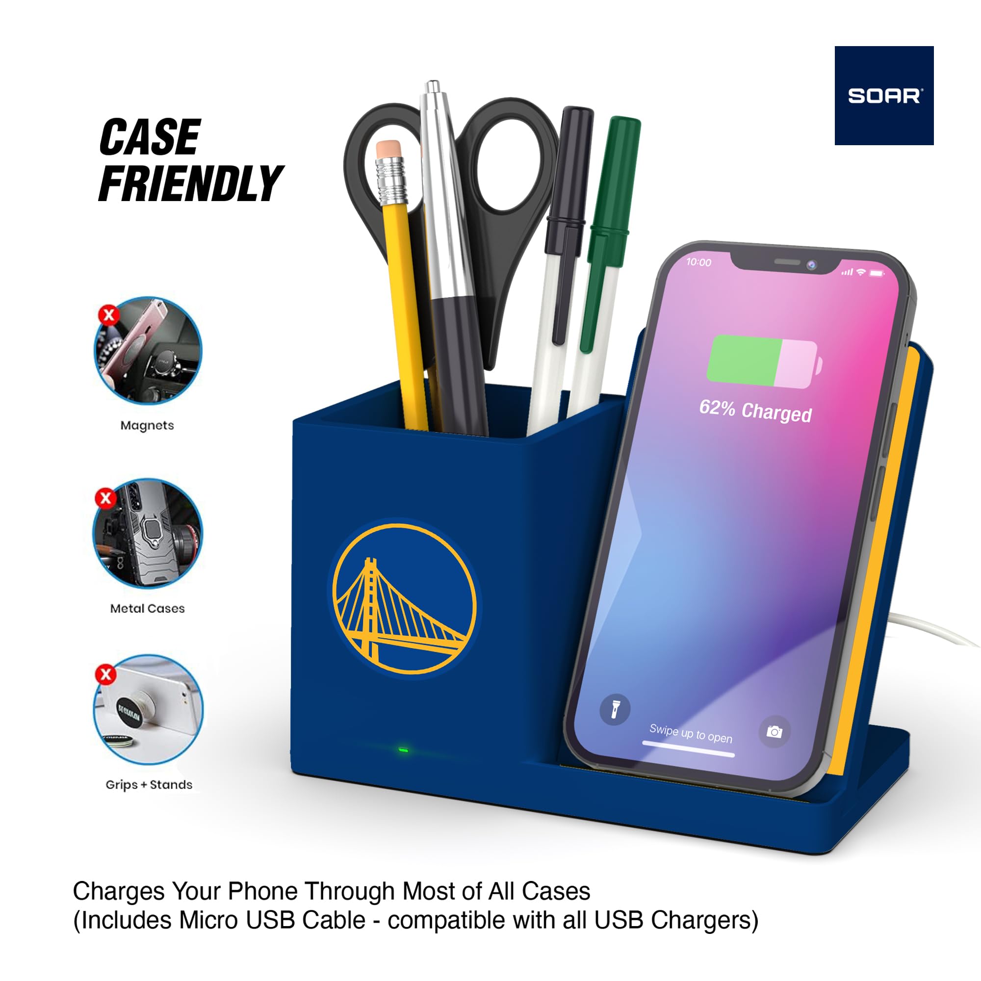 SOAR Wireless Charger & Desktop Organizer - Fast Qi Charging Stand with Phone Holder, Cable Management for iPhone, Samsung, AirPods | Perfect for Office, Home, Bedside & Travel Use