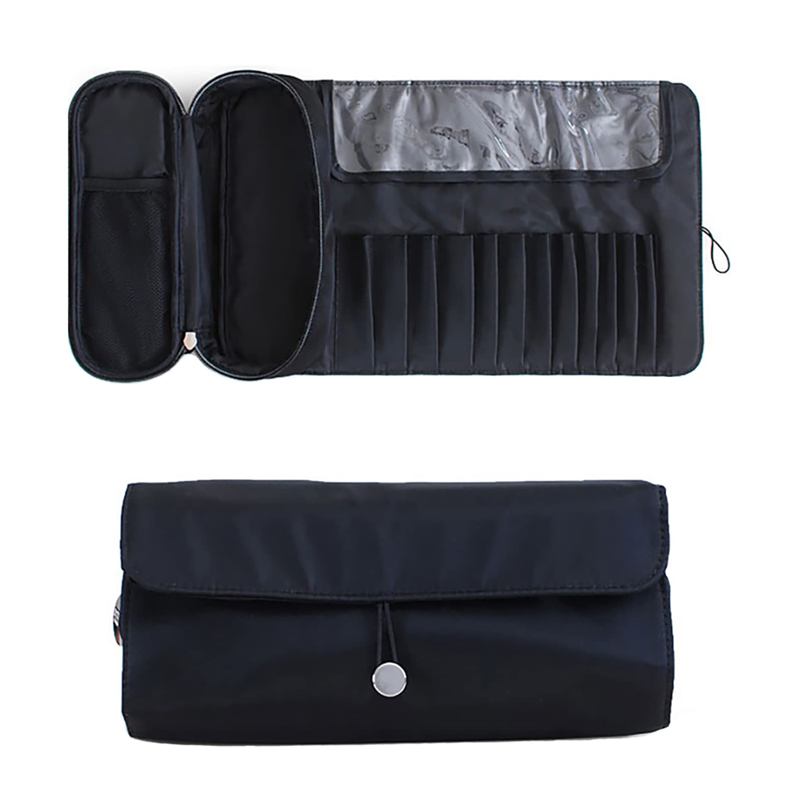 Portable Makeup Brush Organizer Bag - Waterproof Cosmetic Travel Case with Zipper - Foldable Multi-Functional Brush Holder for Makeup Artists & Travel (Perfect for On-the-Go Touch Ups & Professional Kit Organization)