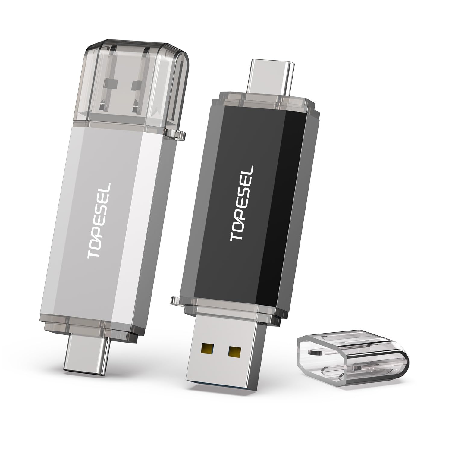 TOPESEL 128GB USB C Flash Drive 2 Pack - USB 3.2 Gen 1 High-Speed Thumb Drive, 2-in-1 Type C & USB A Memory Stick for Android, PC, Mac, Tablet - Portable Storage for Photos, Videos, Files Transfer & Backup (Black)