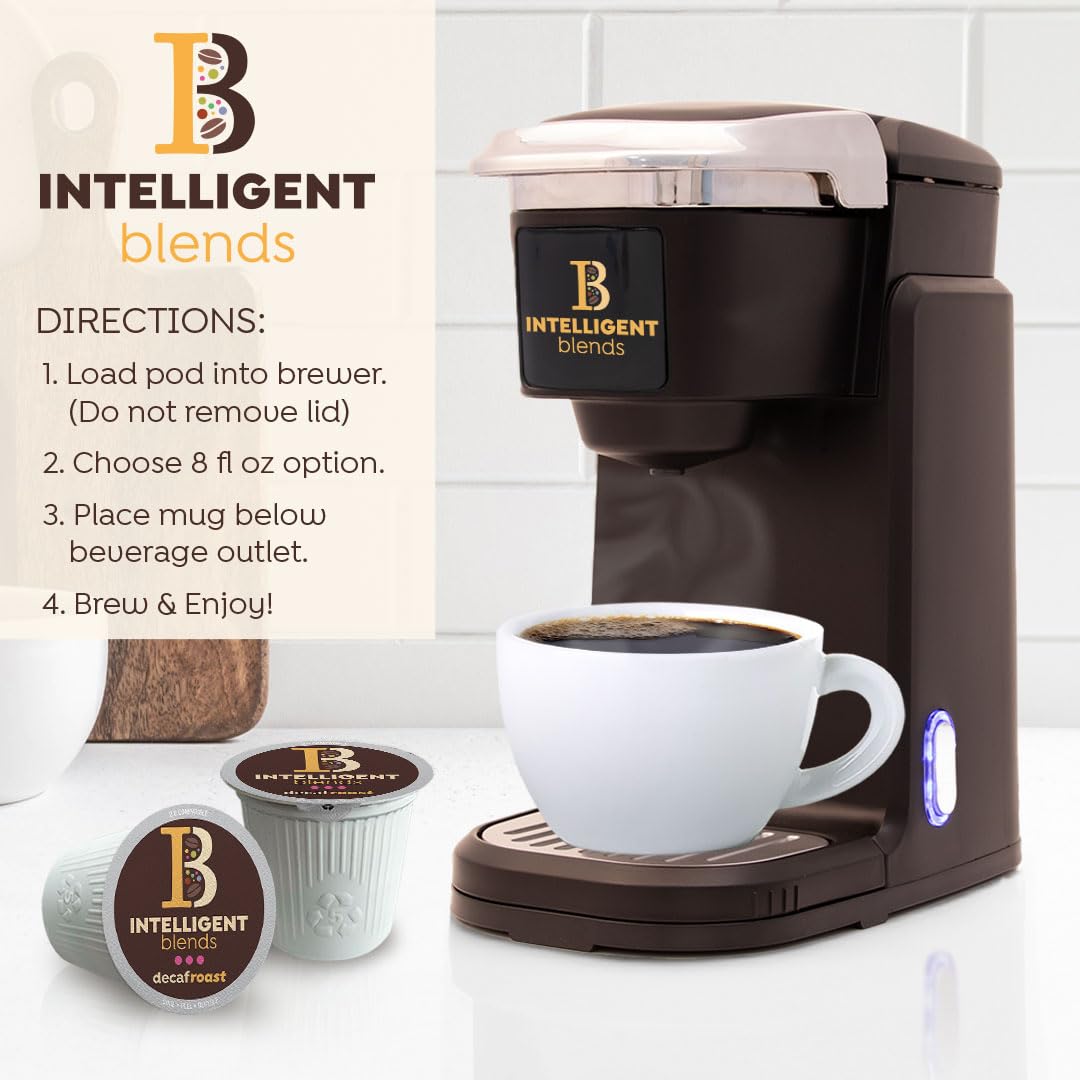 Intelligent Blends Decaf Dark Roast Coffee Pods - 100 Count Recyclable K-Cups, 100% Arabica Coffee, Keurig Compatible Single Serve Pods | Perfect for Home, Office & Coffee Lovers