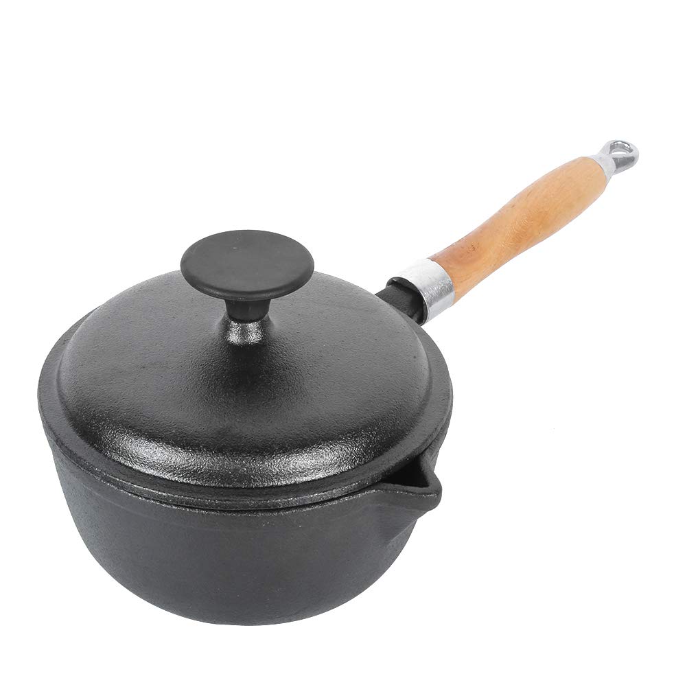 Premium Cast Iron Soup Pot with Lid - Long Handle, Thermal Insulation & Heat Retention - Durable Milk Pot for Kitchen & Restaurant Use - Ideal for Soups, Stews, Pasta & Hot Beverages