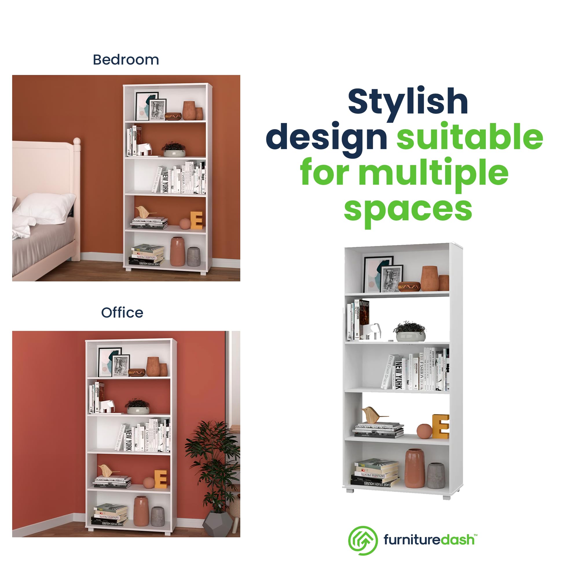 Modern White Bookcase - Sturdy Wooden Bookshelf for Home & Office - Perfect for Living Room, Bedroom, or Study Organization