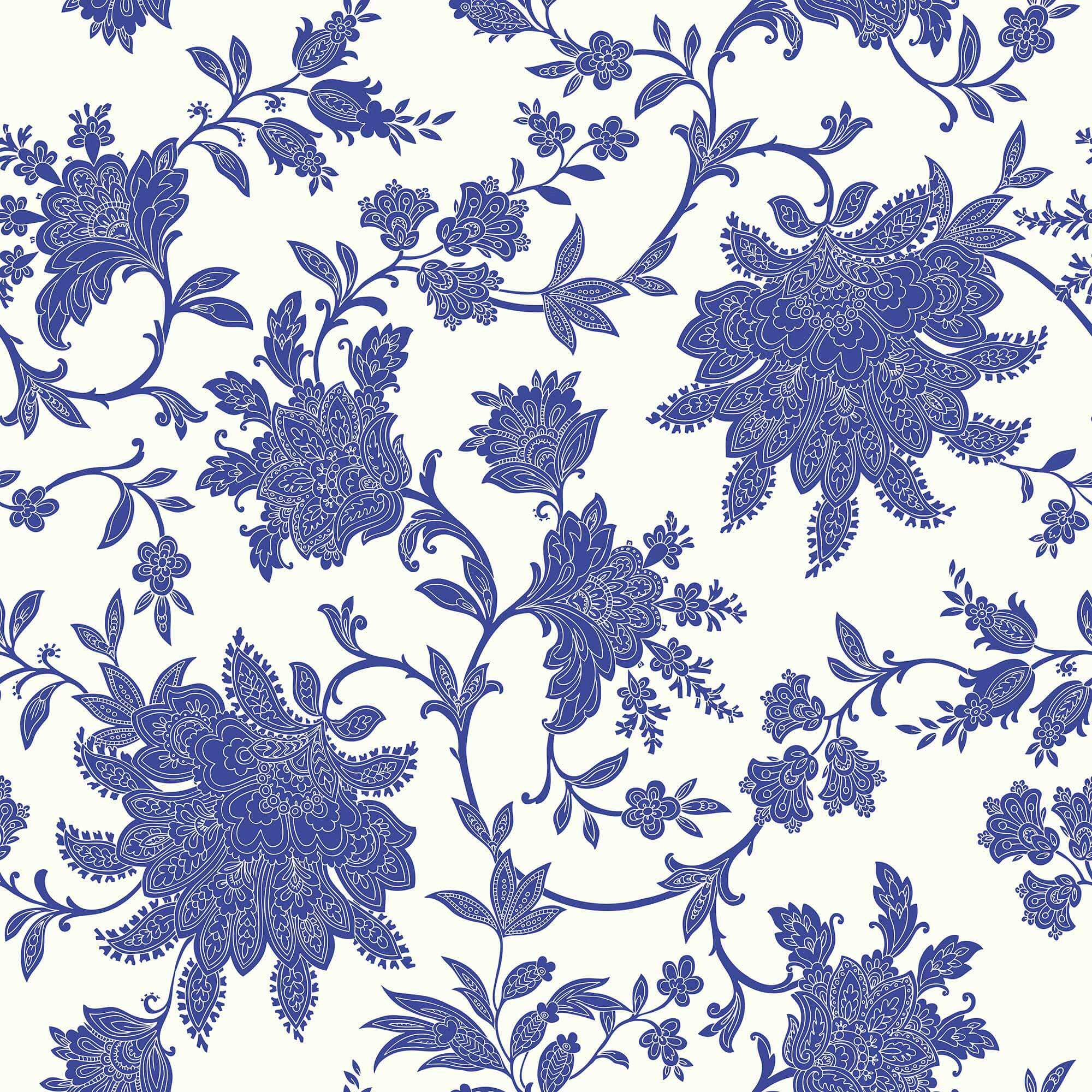 Blue Flowers Peel and Stick Removable Wallpaper - Self-Adhesive Decorative Wall Covering for Bedroom, Living Room, Nursery & Office Decor