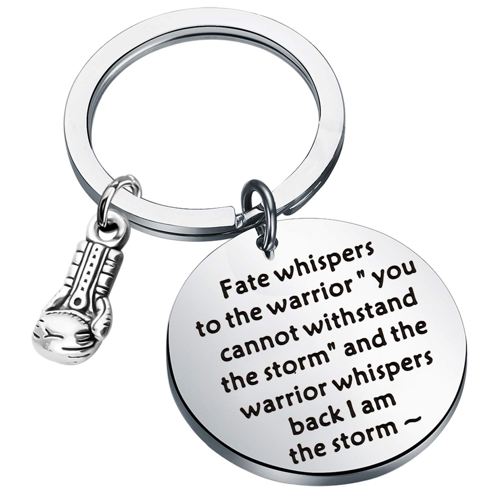 BEKECH Boxing Glove Keychain - Unique Gift for Boxers & Fighters - 'Fate Whispers to The Warrior' Inspirational Keyring - Perfect for Boxing Enthusiasts, Coaches & MMA Fans - Great for Gyms, Training & Motivational Gifts