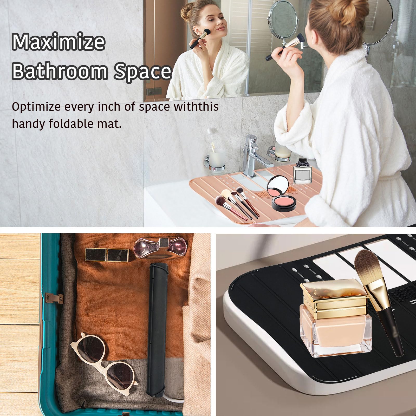 Foldable Silicone Sink Cover for Bathroom Countertops - Waterproof Makeup Organizer & Brush Mat - Perfect for Vanity, Cosmetics Storage, and Counter Protection